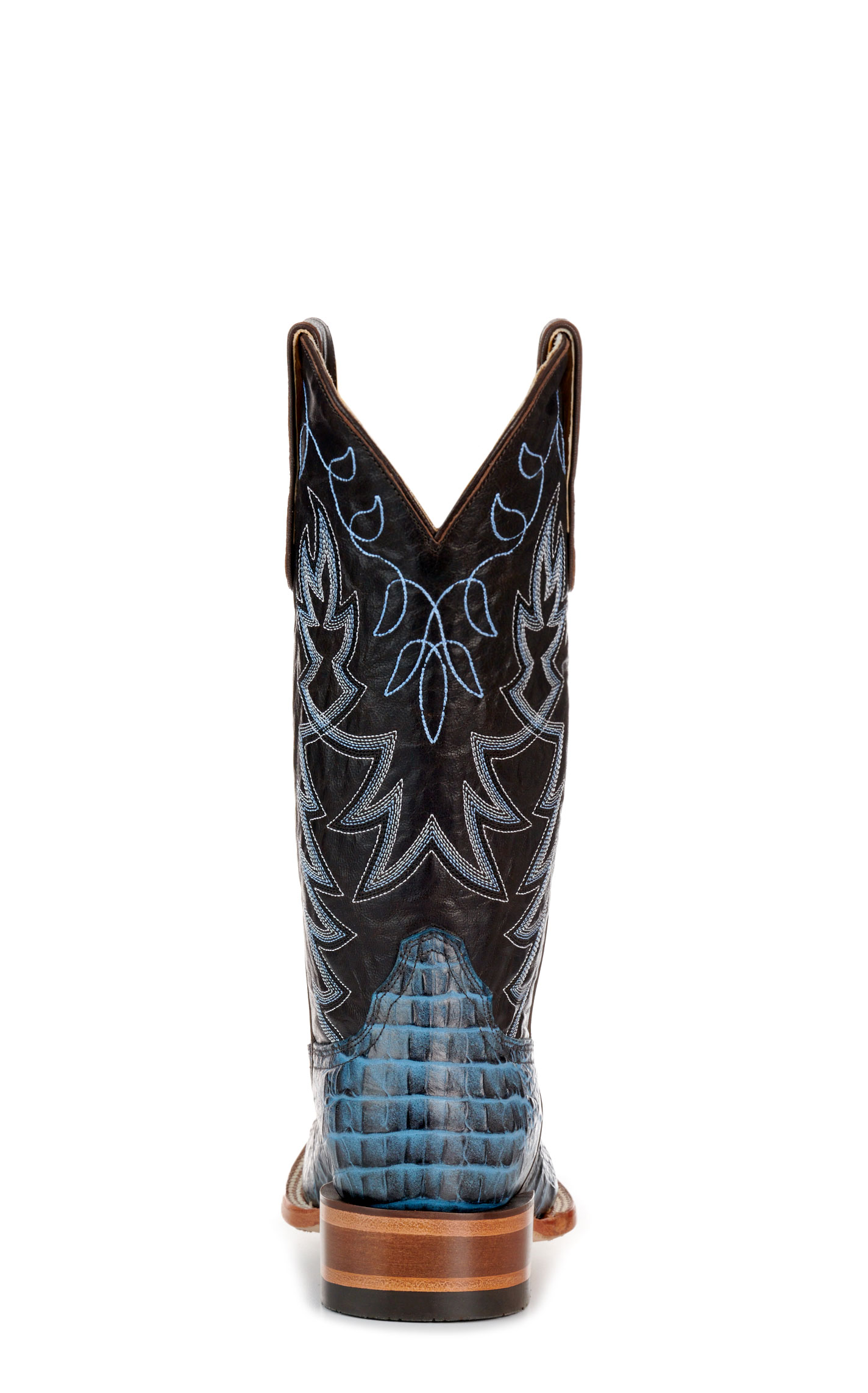 Cavender’s Women’s Endurance Chocolate and Blue Crocodile Print Wide Square Toe Cowboy Boots  - Image 1