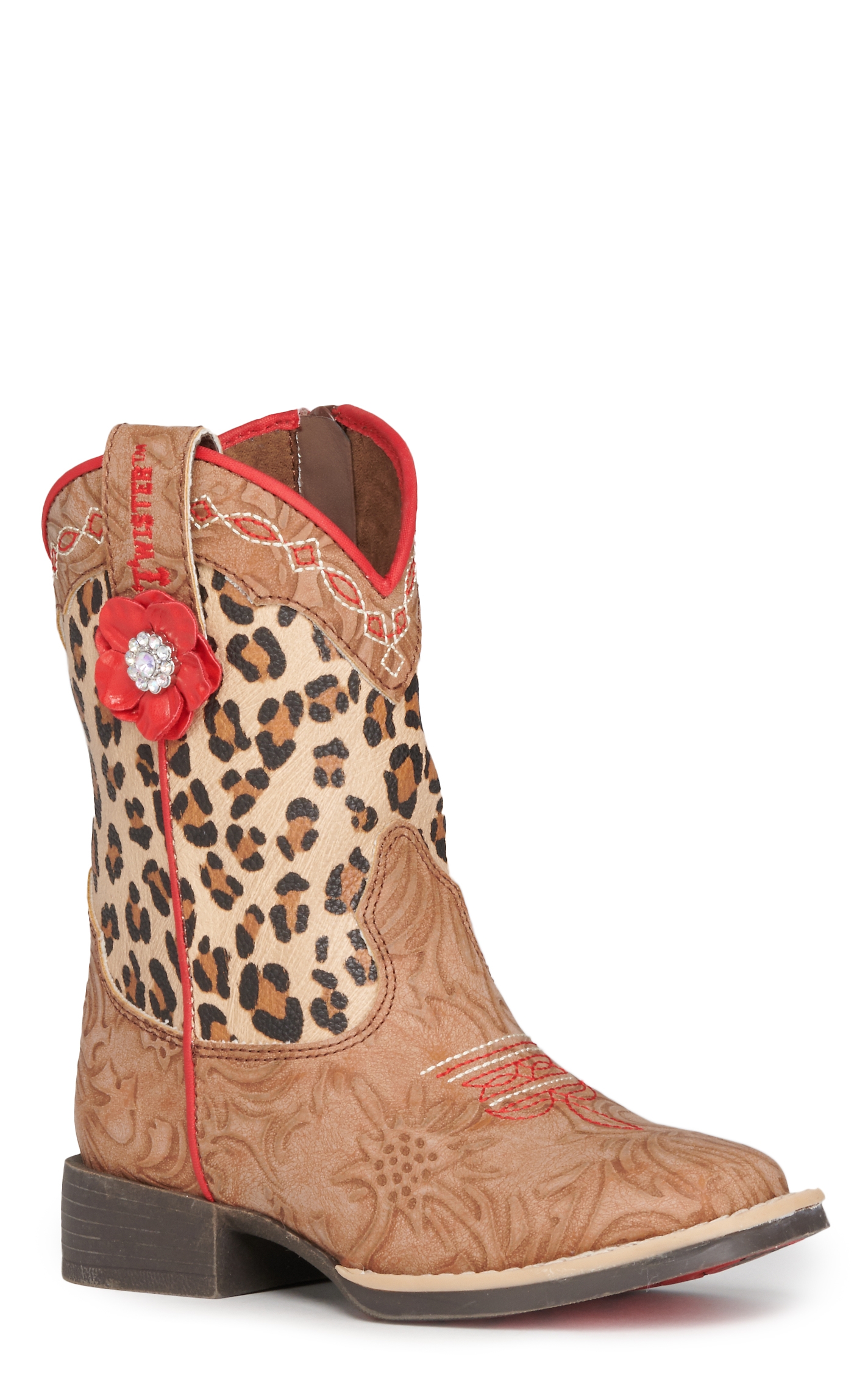 Twister Toddlers' Avery Tan Floral Embossed and Leopard Print Square Toe Cowboy Boots - Image 1