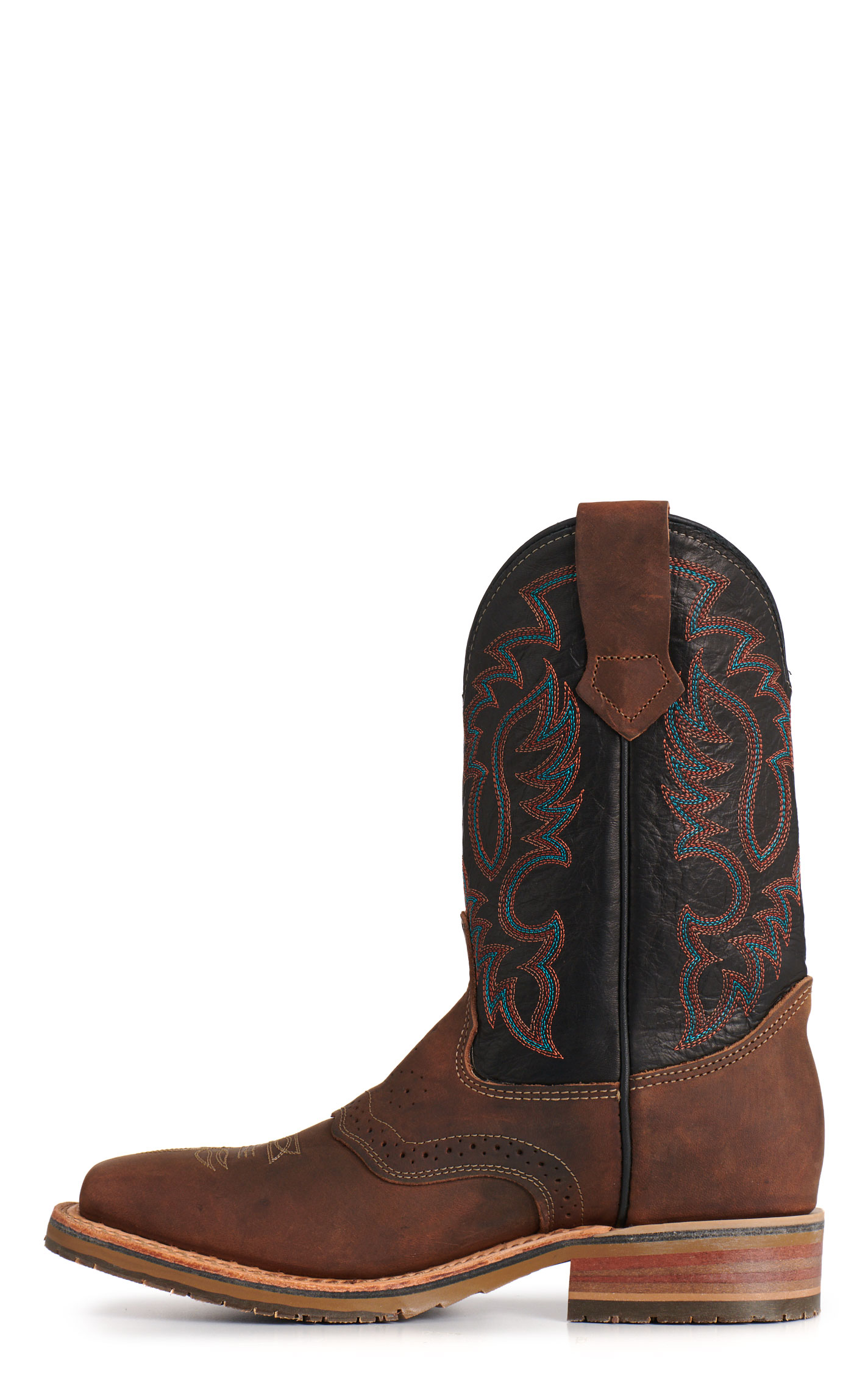 Double H Men's Dark Brown & Black Square Toe Cowboy Boots - Image 1