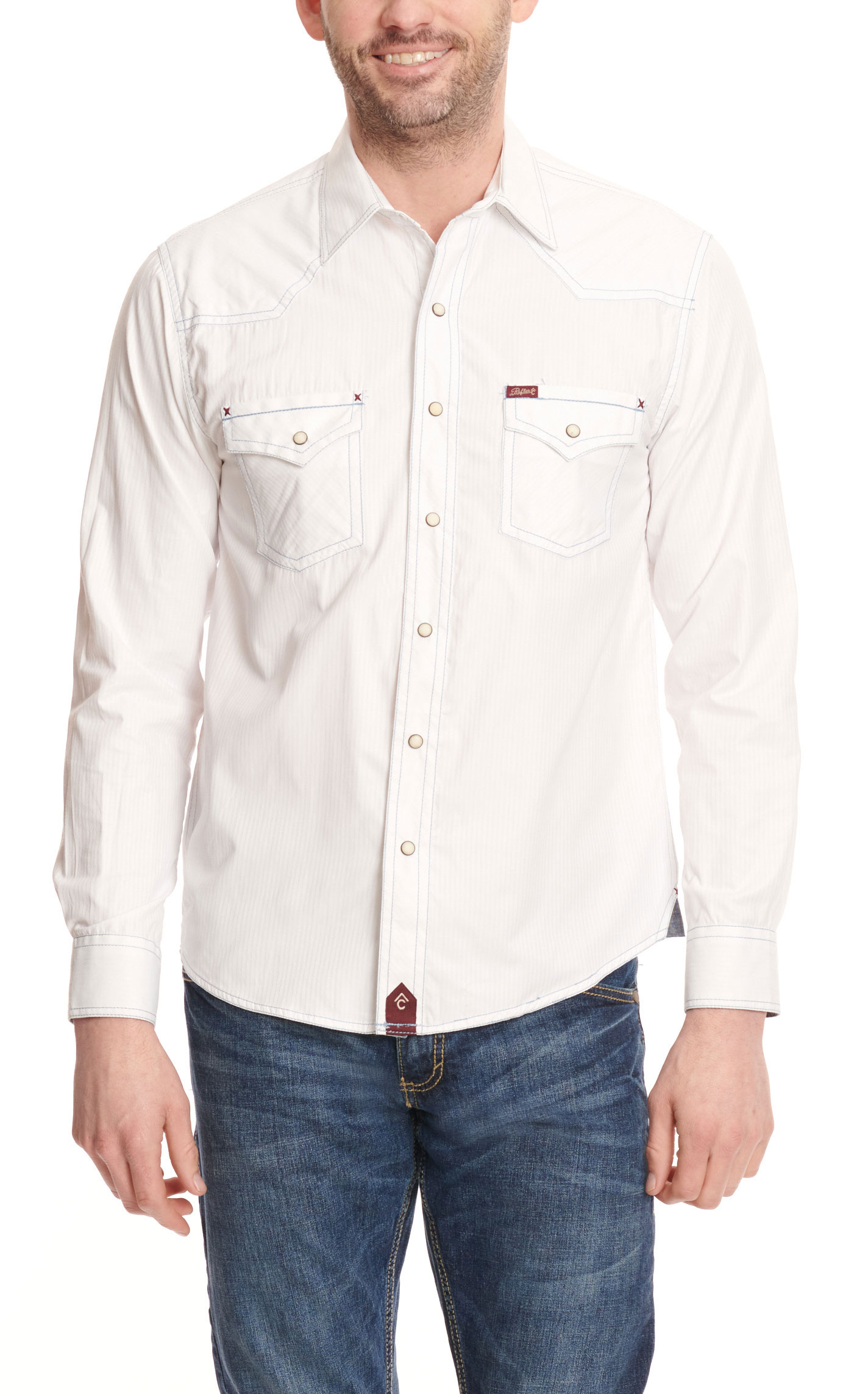 Rafter C Red Dirt Collection Men's Textured White Dobby No Iron Long Sleeve Stretch Western Shirt - Image 4