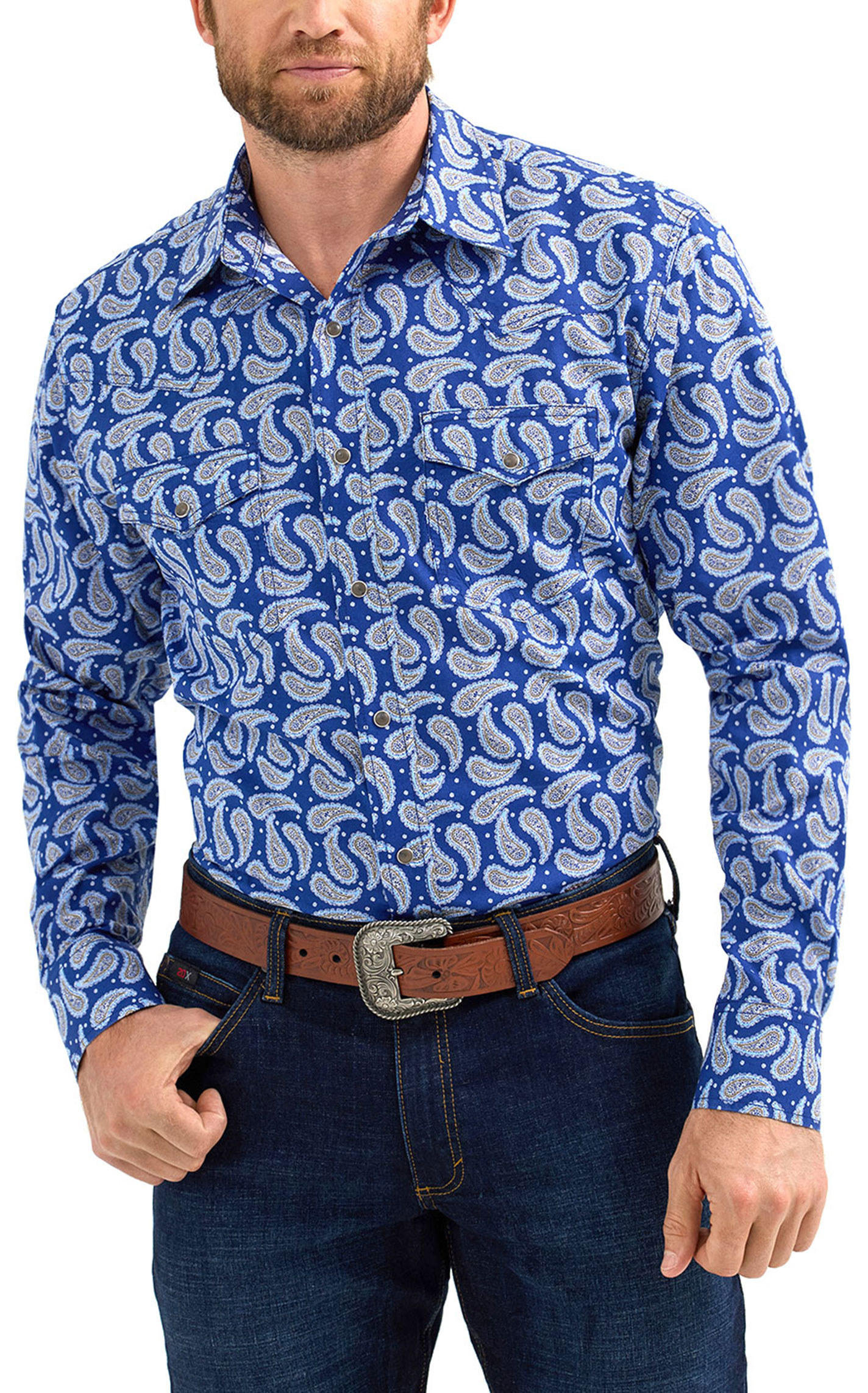 Wrangler Men's 20X Royal Blue Paisley Western Shirt - Image 1