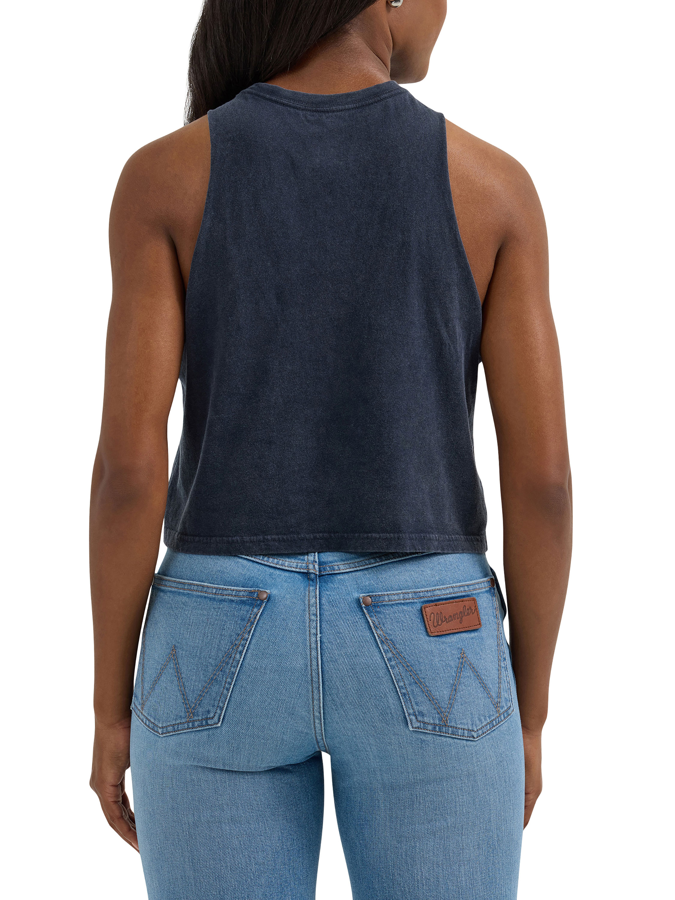 Wrangler Women's Blue Screen Print Crop Tank Tee - Image 1