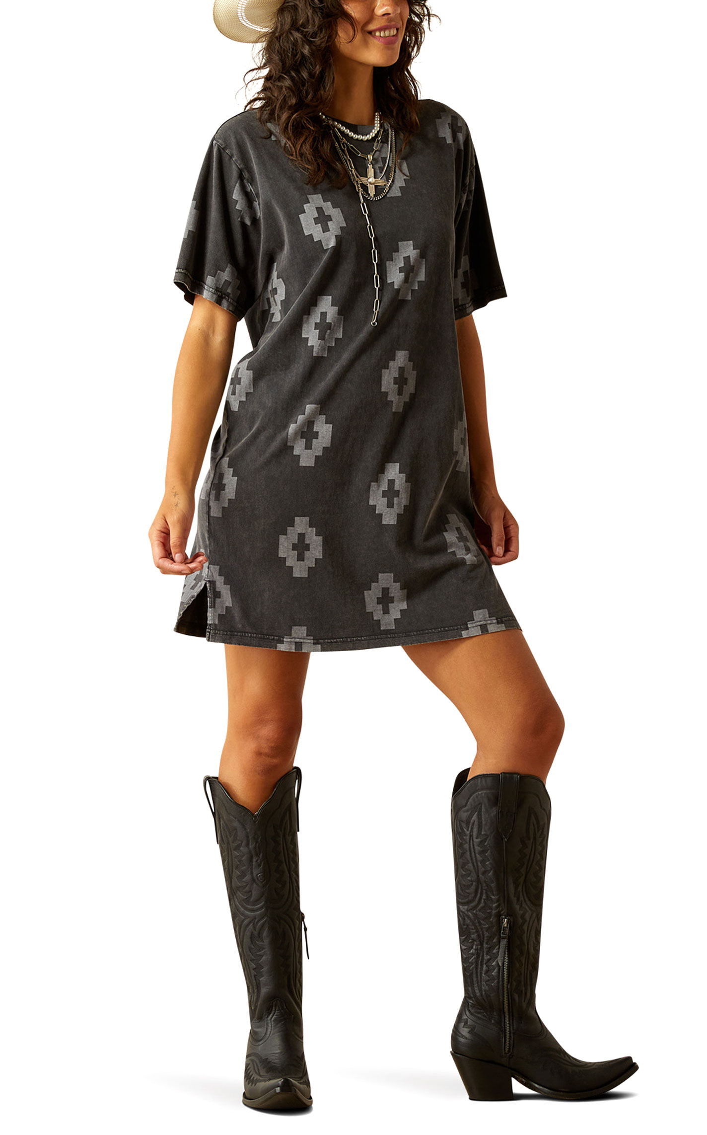 Ariat Women's Isela Black Aztec Print T-Shirt Dress - Image 1