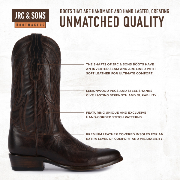 JRC & Sons Men's Colton Mad Dog Goat Leather Round Toe Cowboy Boot in Chocolate Brown - Image 1