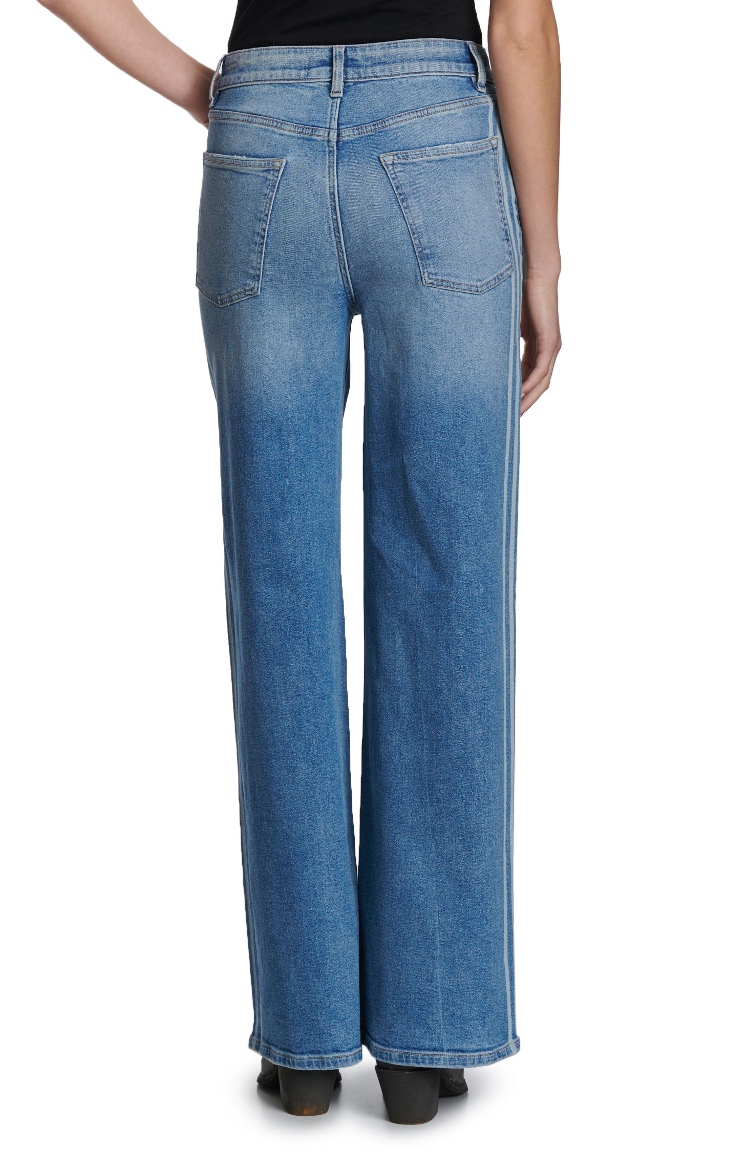 Warp + Weft Women's Light Wash Wide Leg Side Stripe Jeans - Image 1
