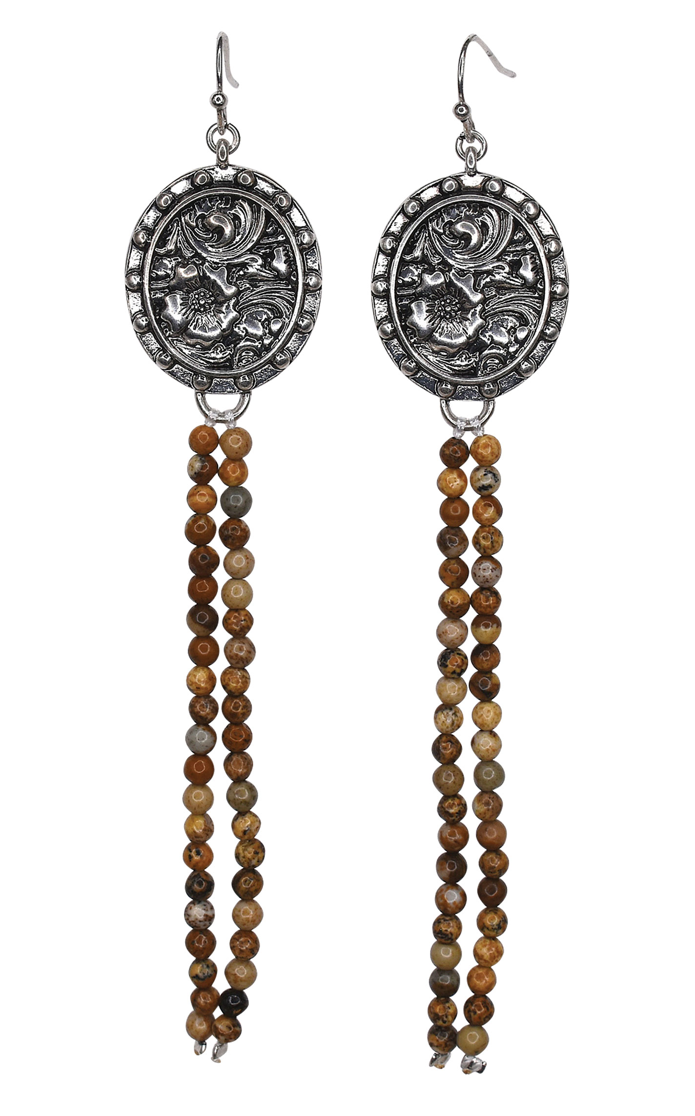 Justin Silver Flower Pendant & Beaded Strand Earrings - Image 1