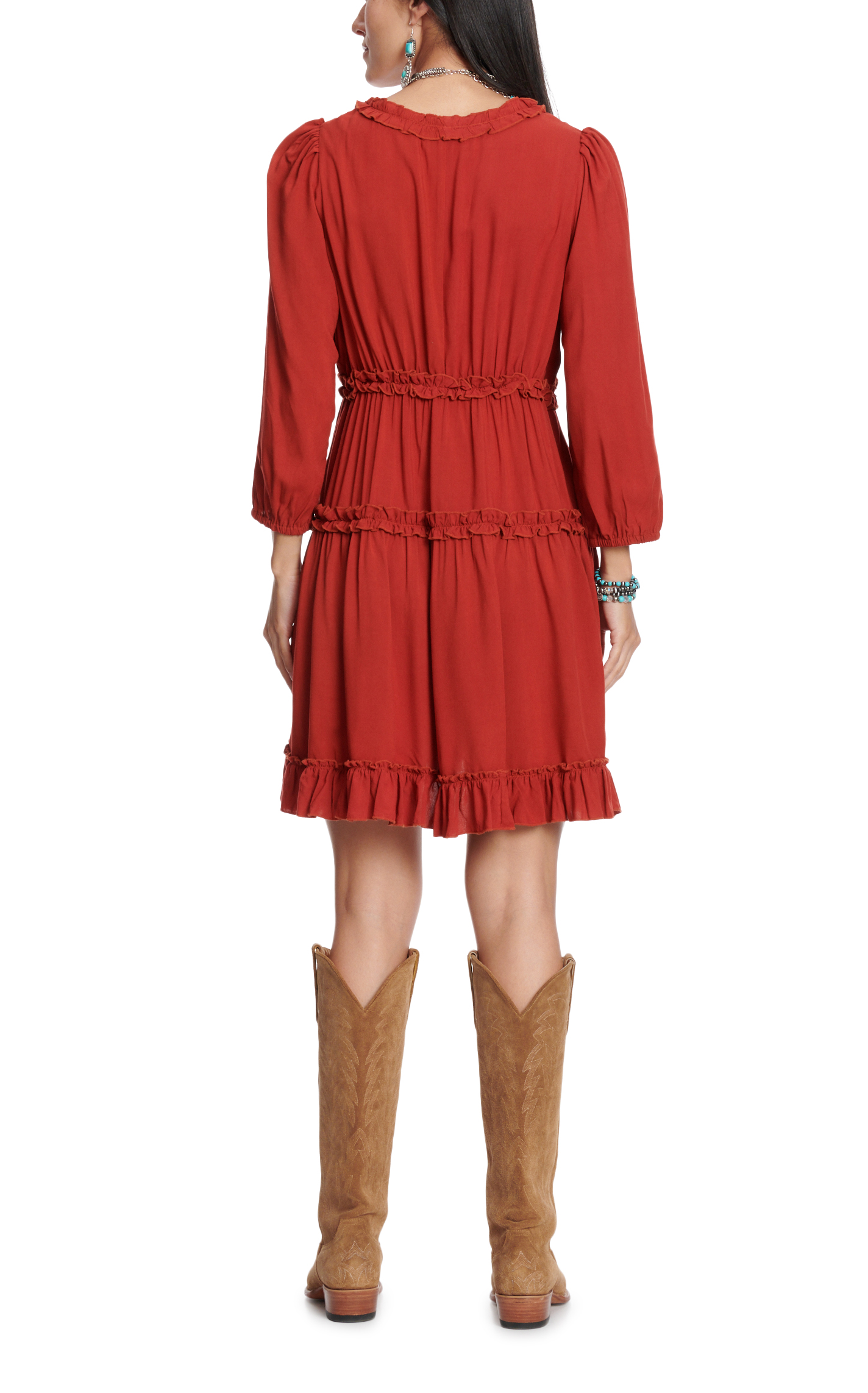 Rockin' C Women's Rusty Red Ruffled Dress - Image 1