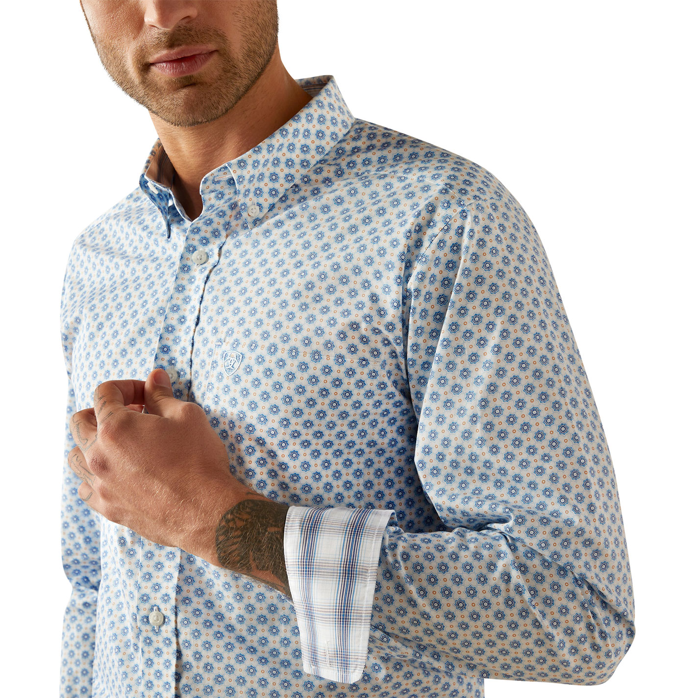 Ariat Men's Booker White & Blue Floral Geo Print Western Shirt - Image 1