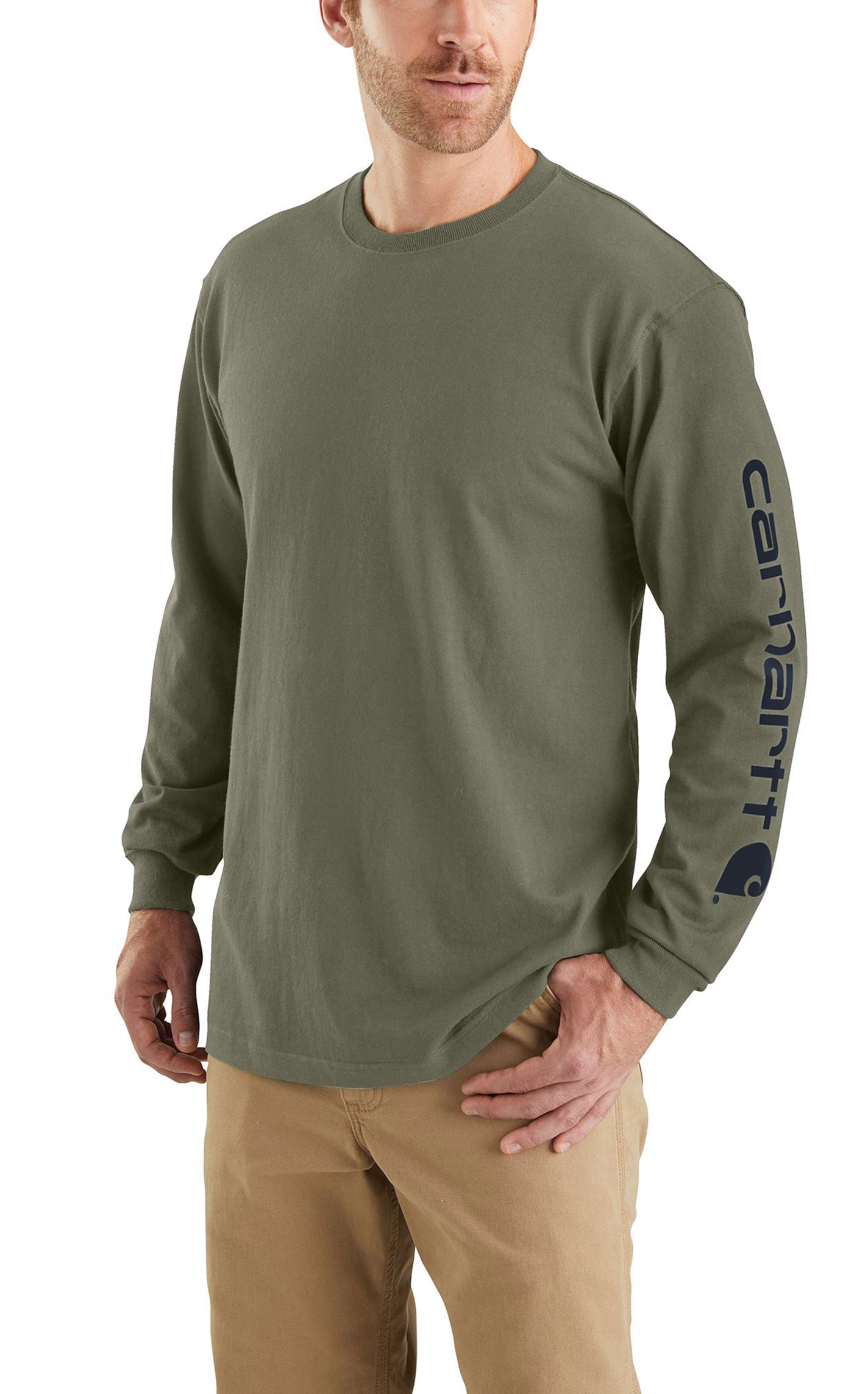Carhartt Men's Olive & Navy Logo Graphic Sleeve T-Shirt - Image 1