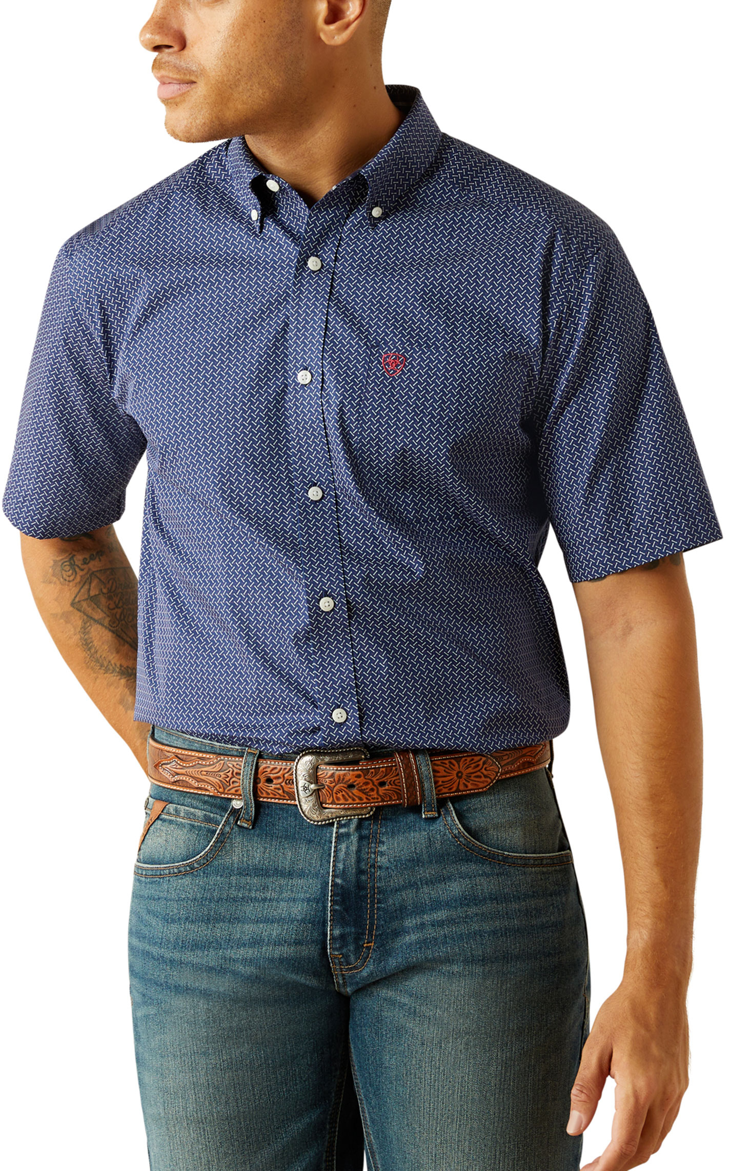 Ariat Men's Damien Navy Geo Print Western Shirt - Image 1