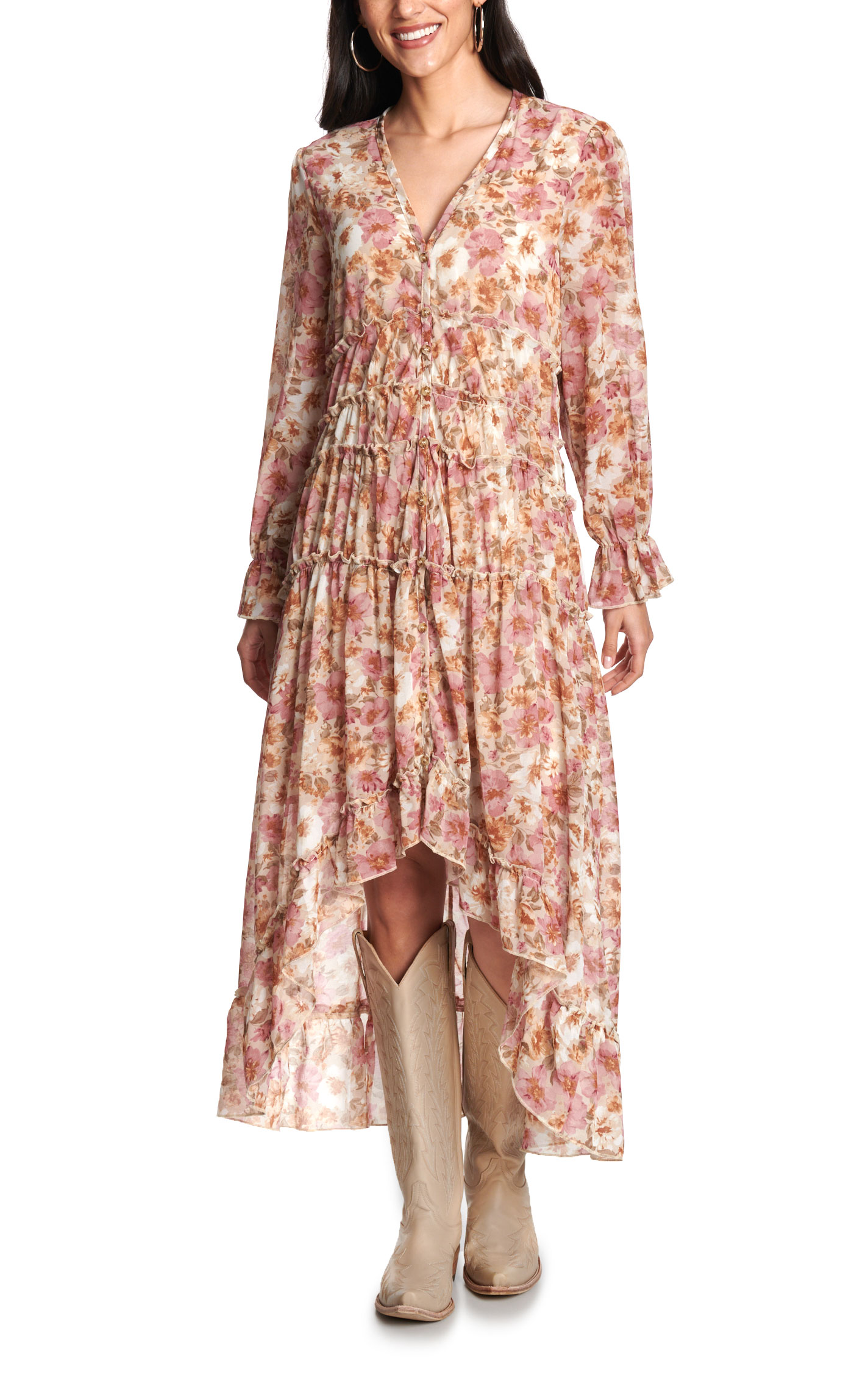 Blue B Women’s Mauve Floral Hi-Lo Maxi Dress - Image 1