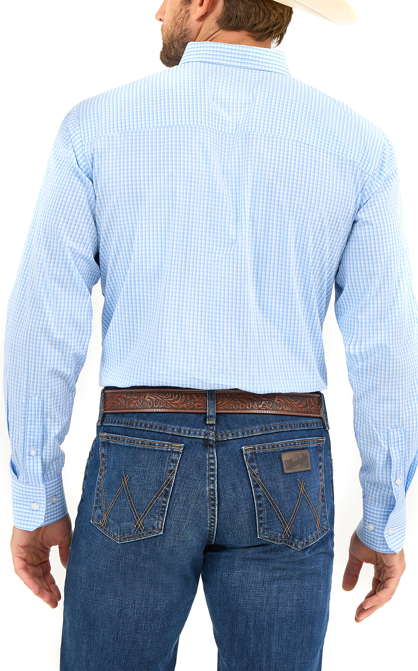Cody Johnson Men's Light Blue Checked Long Sleeve Western Shirt - Image 1