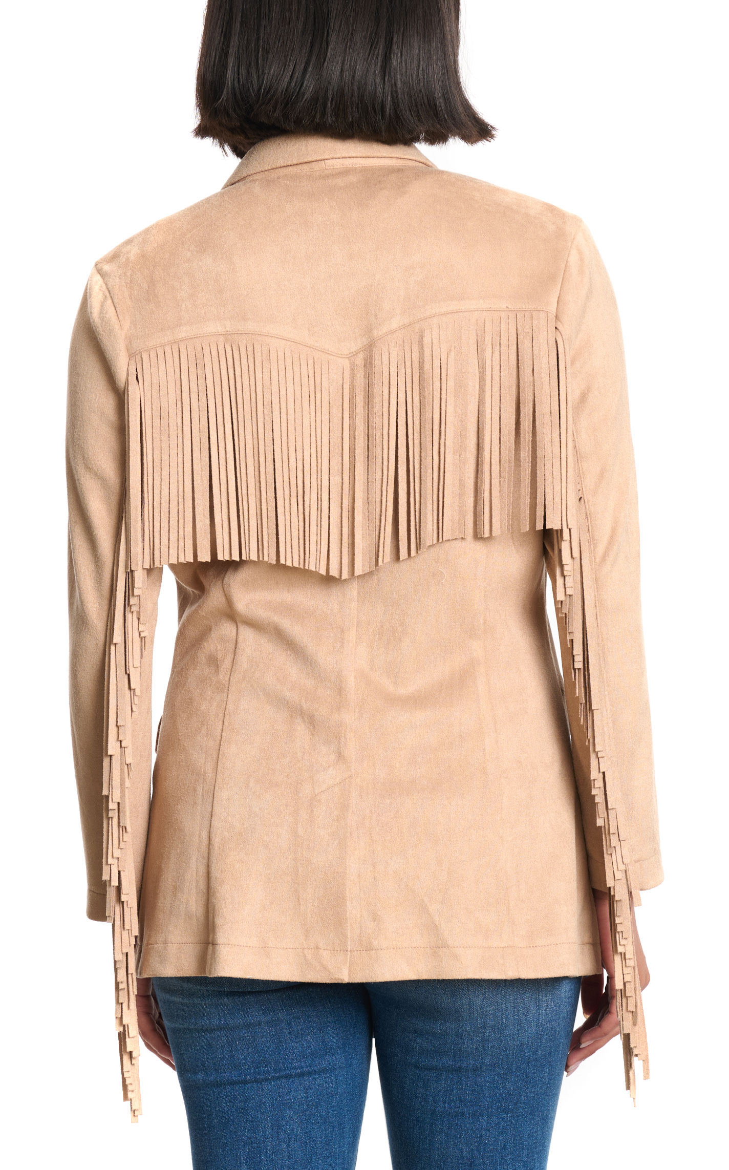Rockin C Women's Sand Faux Suede Fringed Blazer - Image 1