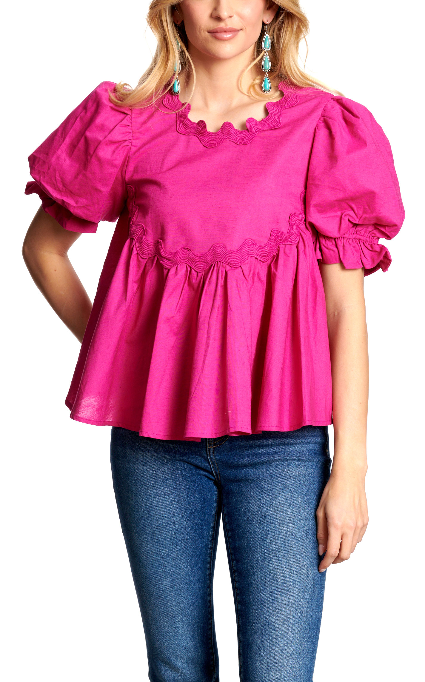 TCEC Women's Bright Magenta Large RicRac Accent Top - Image 1