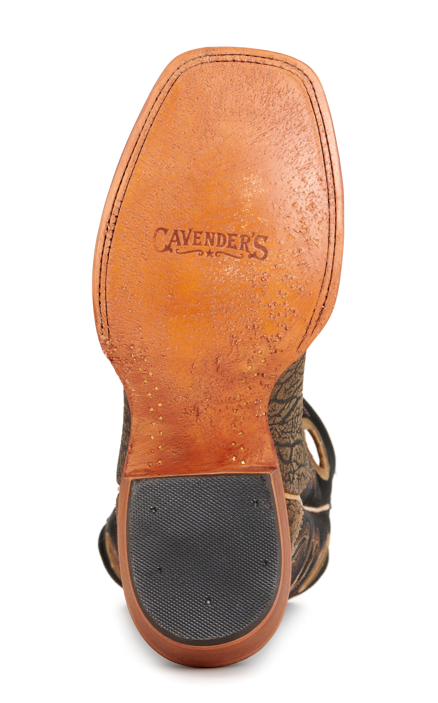 Cavender's Men's Brown Elephant Print and Black Wide Square Toe Buckaroo Cowboy Boots - Image 1