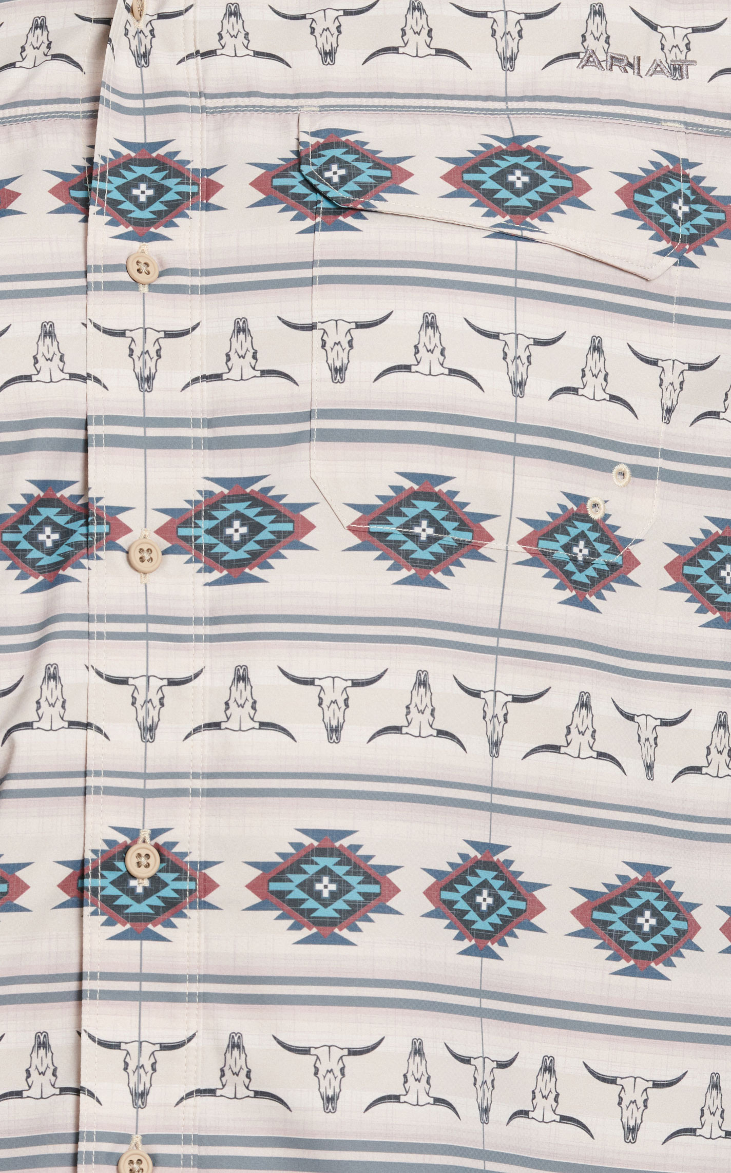 Ariat Men's VentTEK Outbound Desert Sand & Aztec Skull Print Short Sleeve Shirt - Image 1