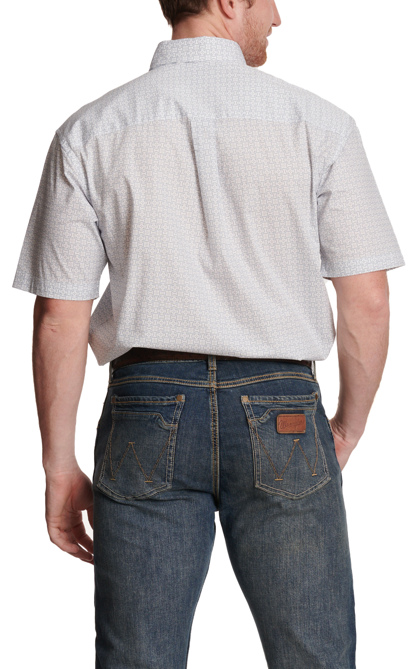 Wrangler Men's George Strait Collection White & Blue Geo Print Western Shirt - Image 1