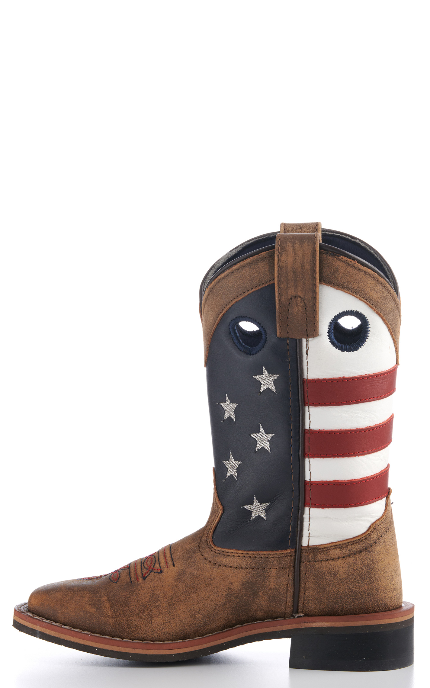 Smoky Mountain Kids Distressed Brown and USA Flag Square Toe Cowboy Boots - Image 1