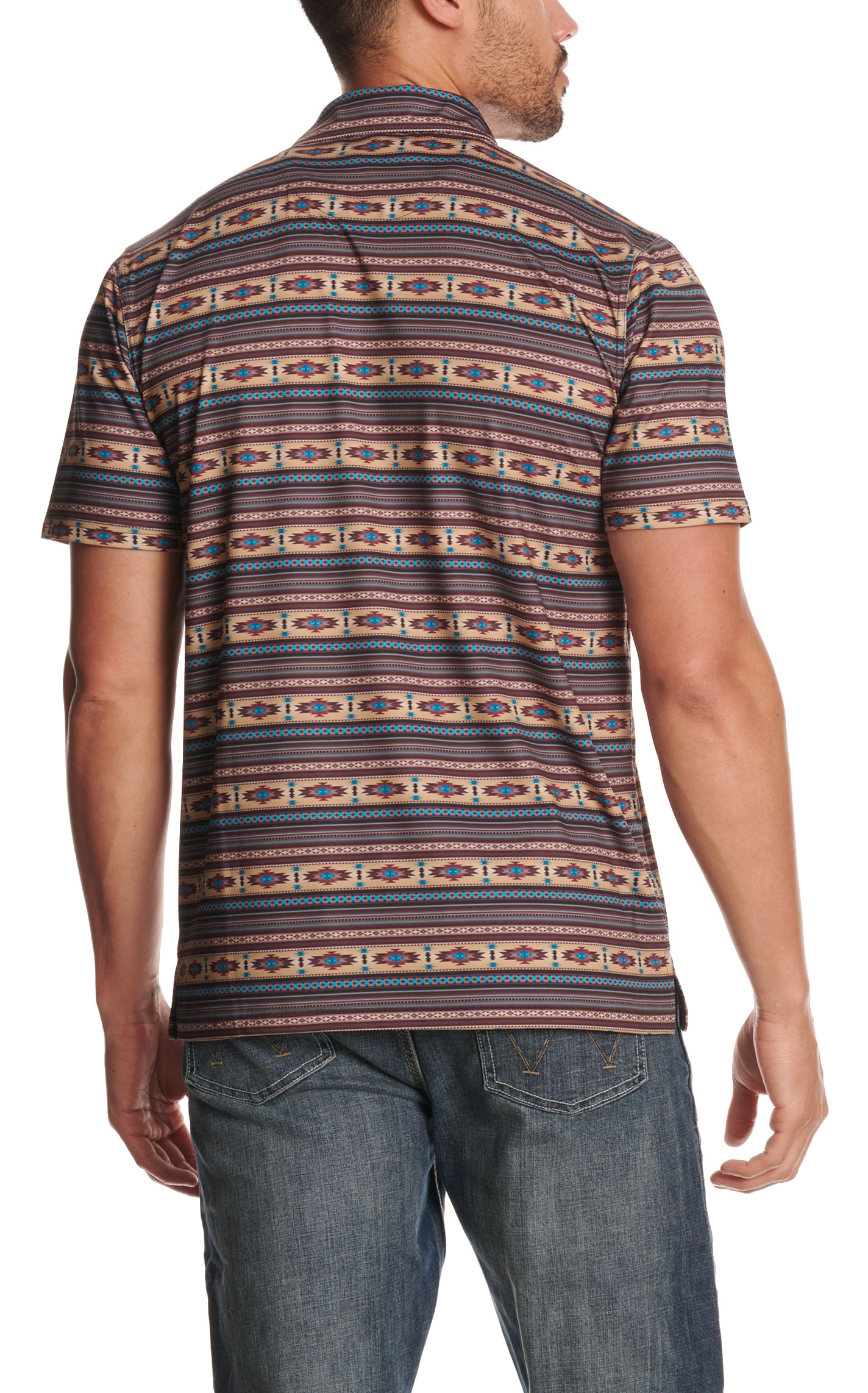 Rafter C Men's Chocolate Aztec Print Performance Polo Shirt - Image 1