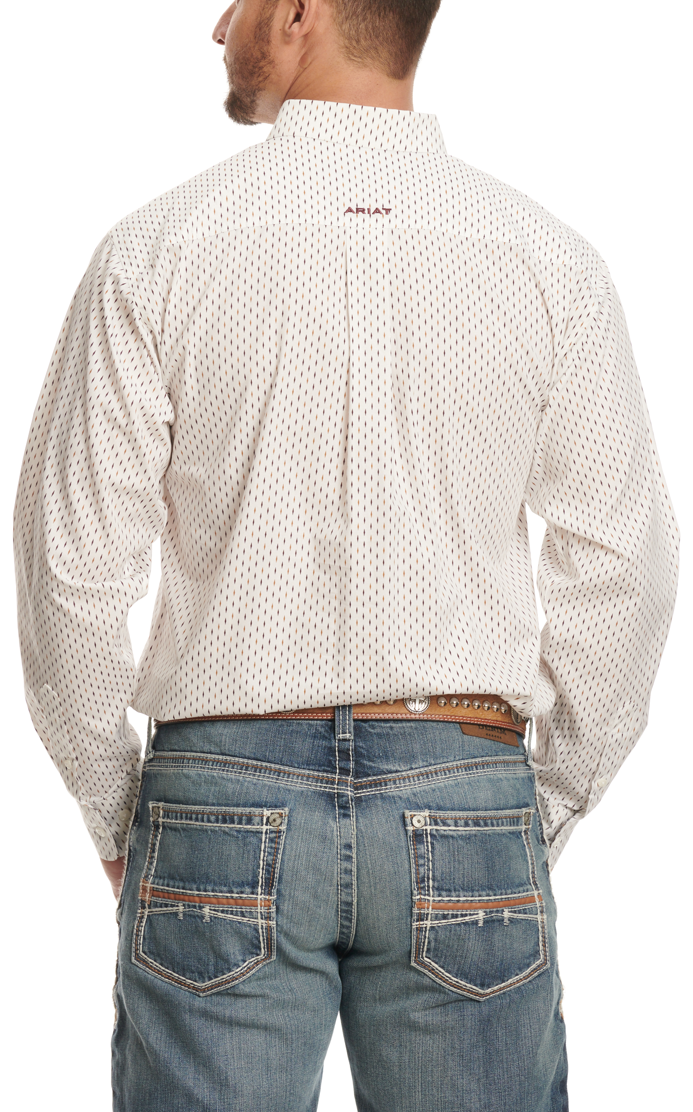 Ariat Men's Izzy Cream Black & Antique Gold Geo Print Western Shirt - Image 1