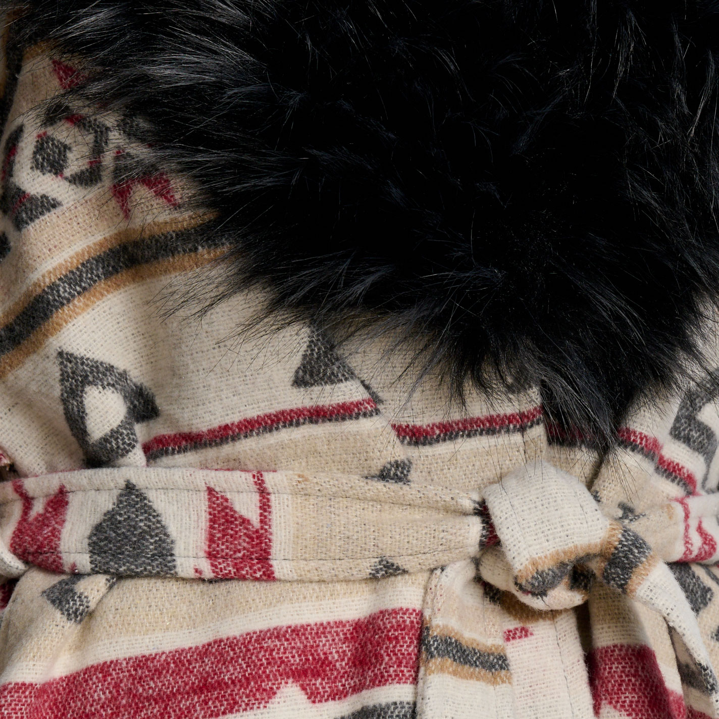 Cripple Creek Women's Black Aztec Faux Fur Collar Tie Vest - Image 1