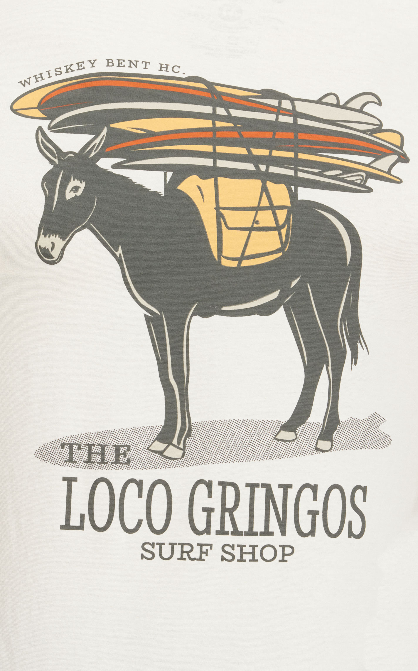 Whiskey Bent Hat Co. Men's White The Loco Gringos Surf Shop Logo Graphic Short Sleeve T-Shirt - Image 1