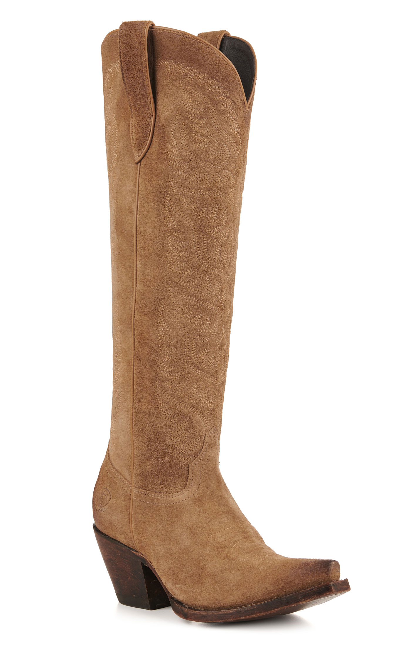 Ariat Women's Laramie Distressed Tan Suede StretchFit Snip Toe Tall Cowboy Boots - Image 1