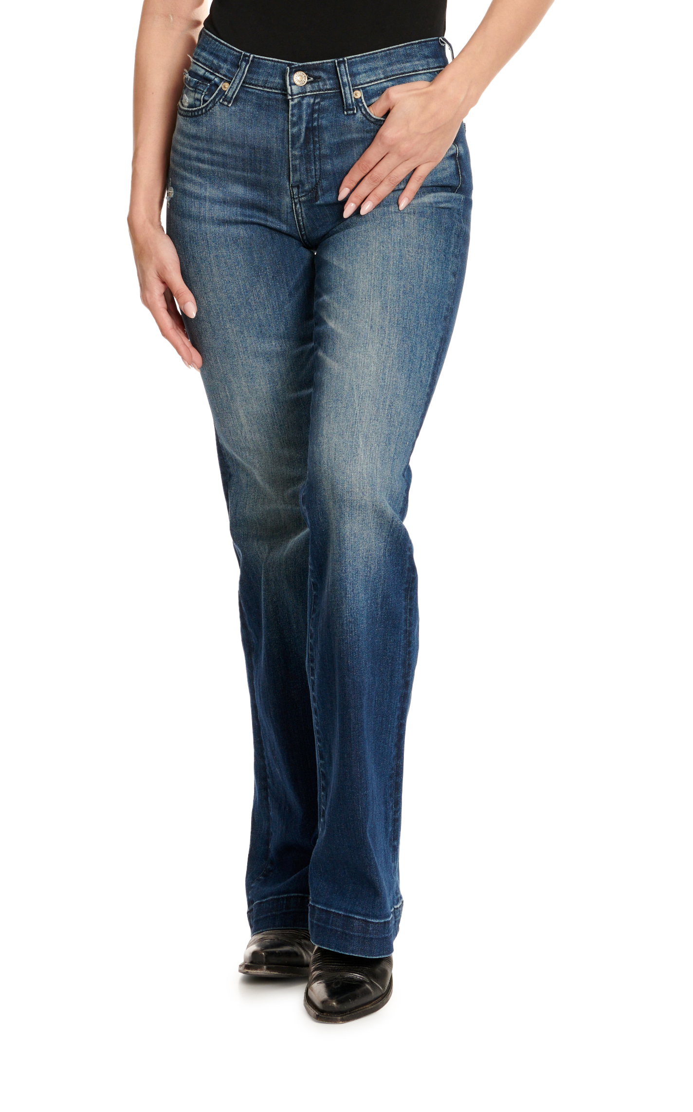 7 For All Mankind Women's Dojo Lake Blue Mid Rise Trouser Jeans - Image 1