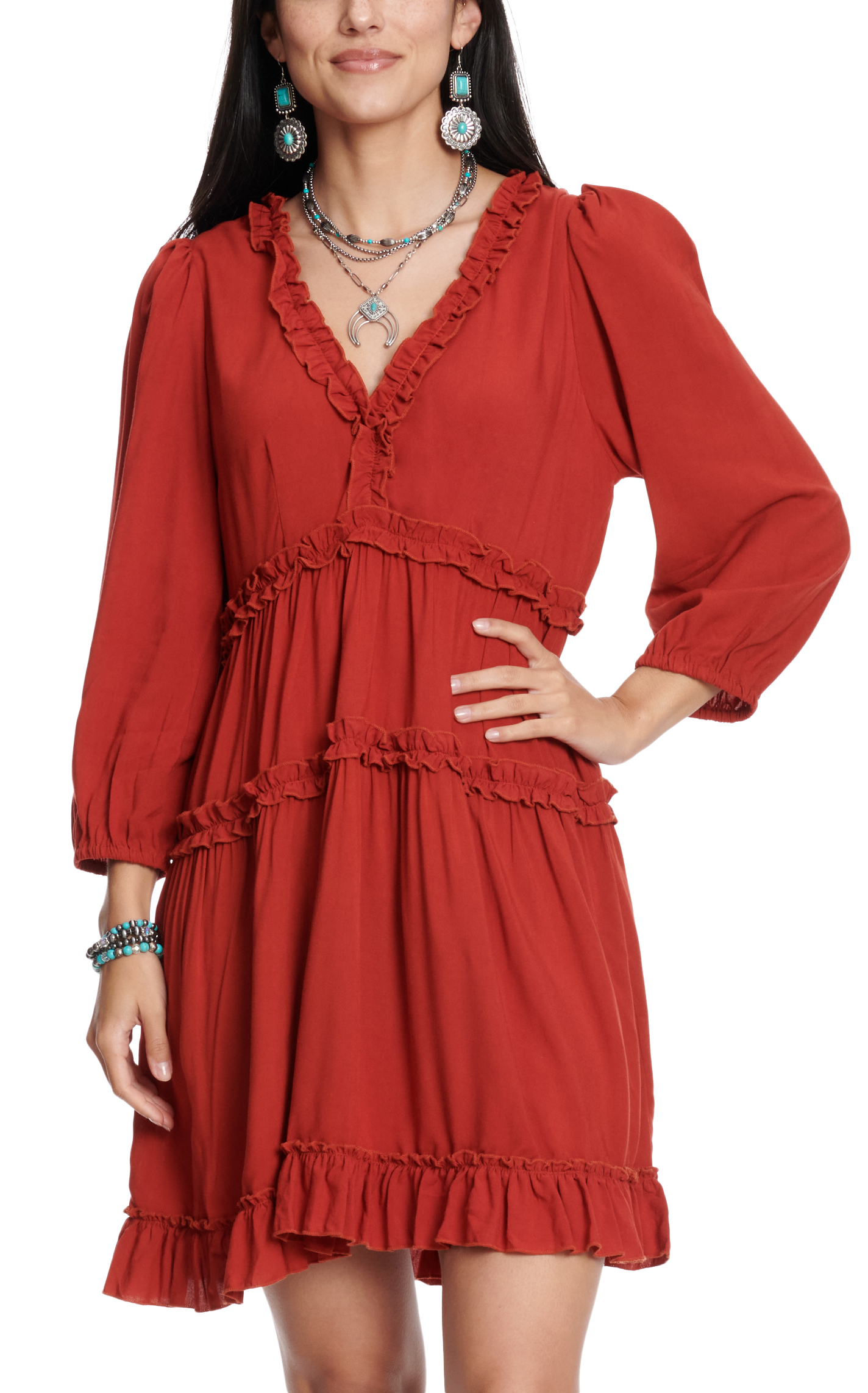 Rockin' C Women's Rusty Red Ruffled Dress - Image 1