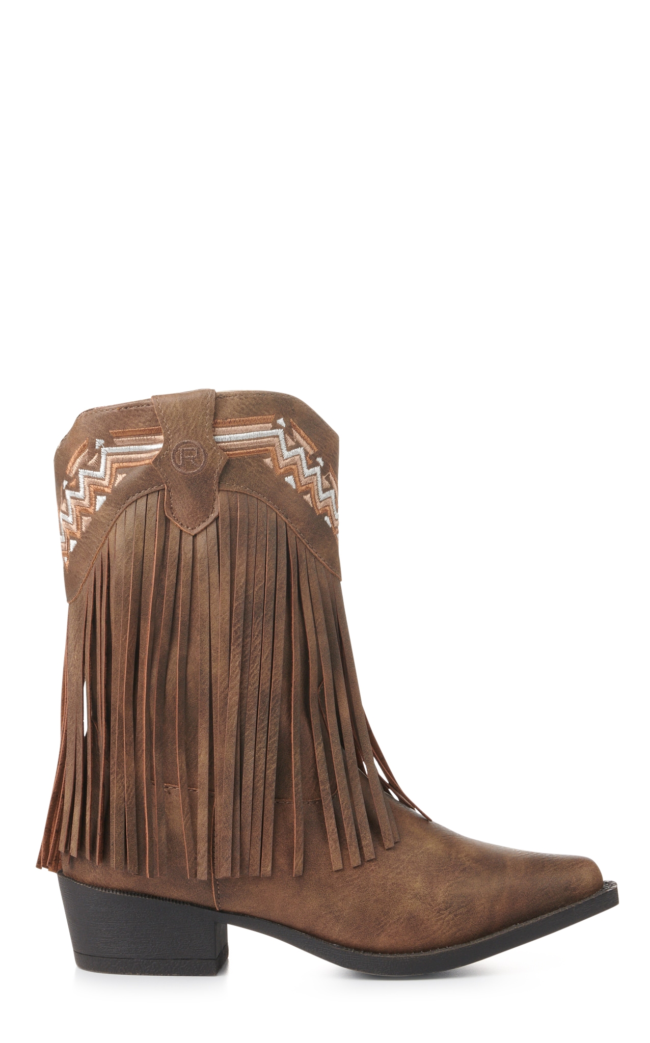 Roper Kids' Brown with Fringe and Embroidery Snip Toe Cowboy Boots - Image 1