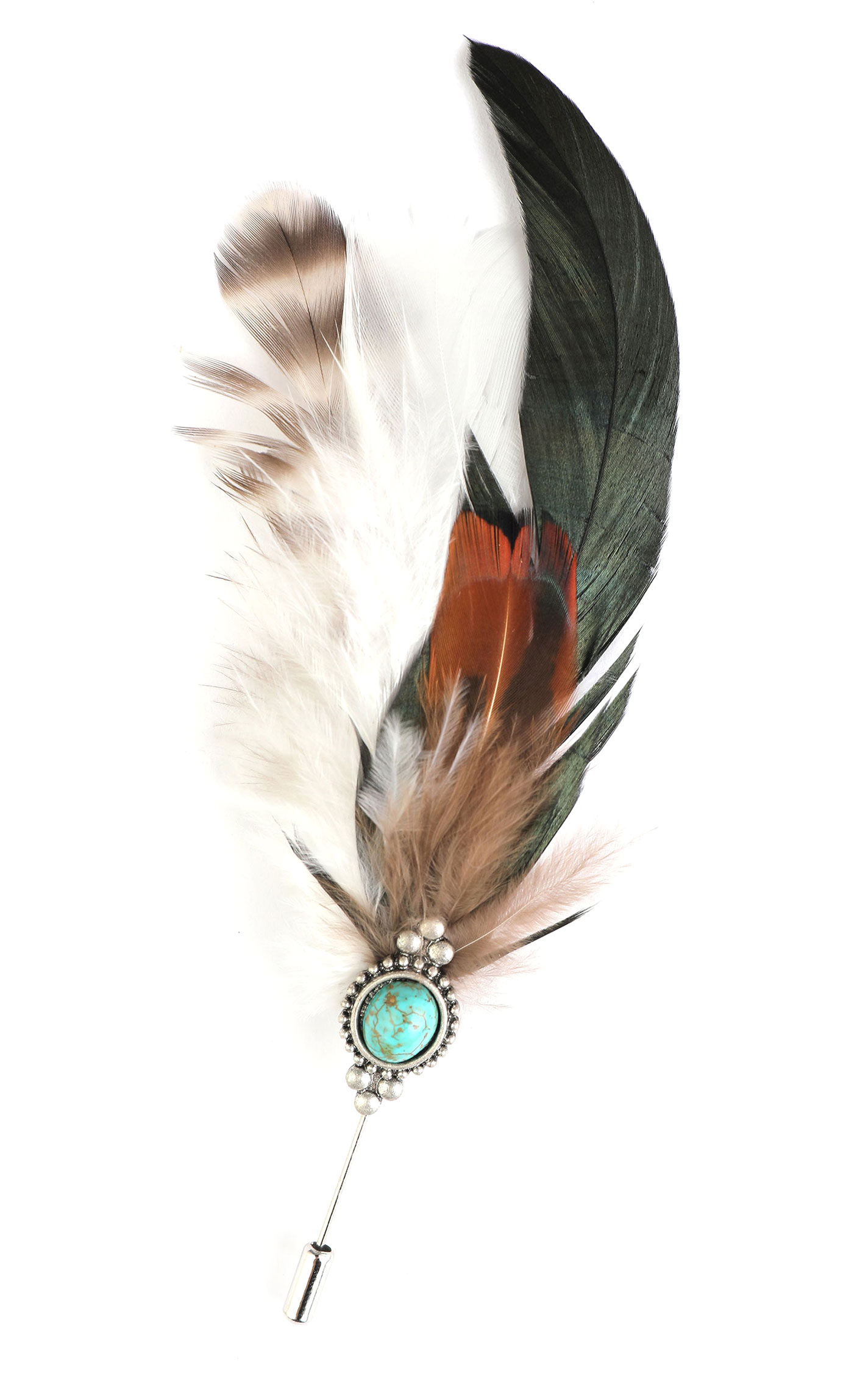 Cowgirl Confetti Silver Beading & Turquoise Stone Feather Hat Pin - Image 1