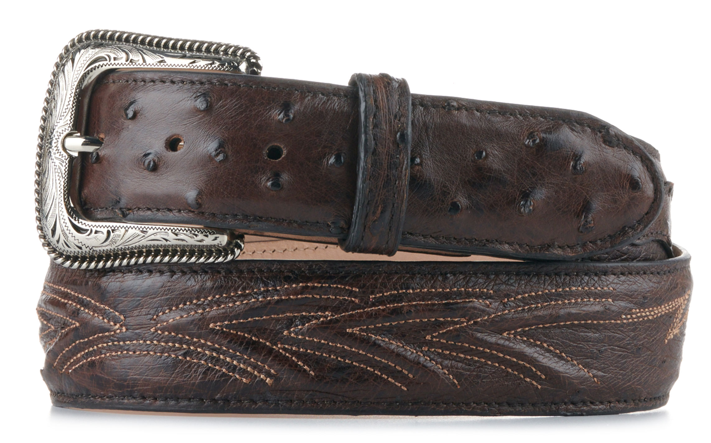 JRC & Sons Men's Chocolate Smooth Quill Ostrich Belt - Image 1