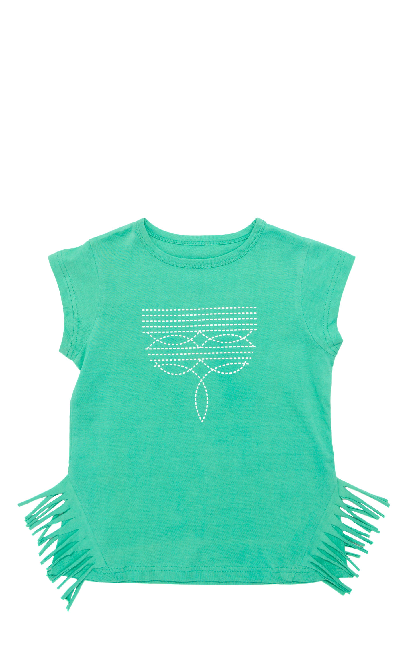 Rockin' C Girl's Green Boot Stitch Fringe Graphic Top - Image 1