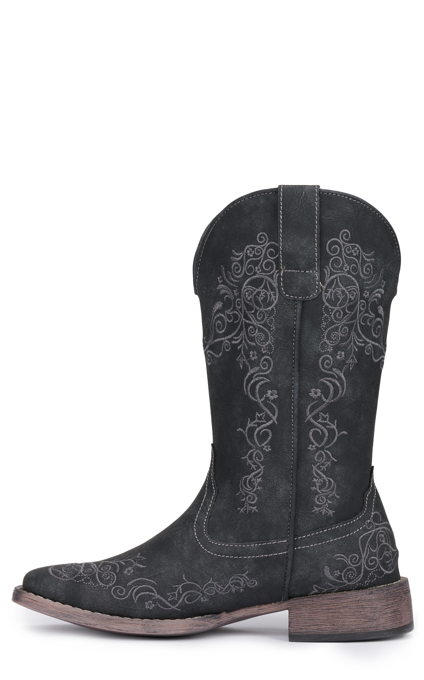 Roper Women's Black Bomber with Scroll Embroidery Wide Square Toe Cowboy Boots - Image 1