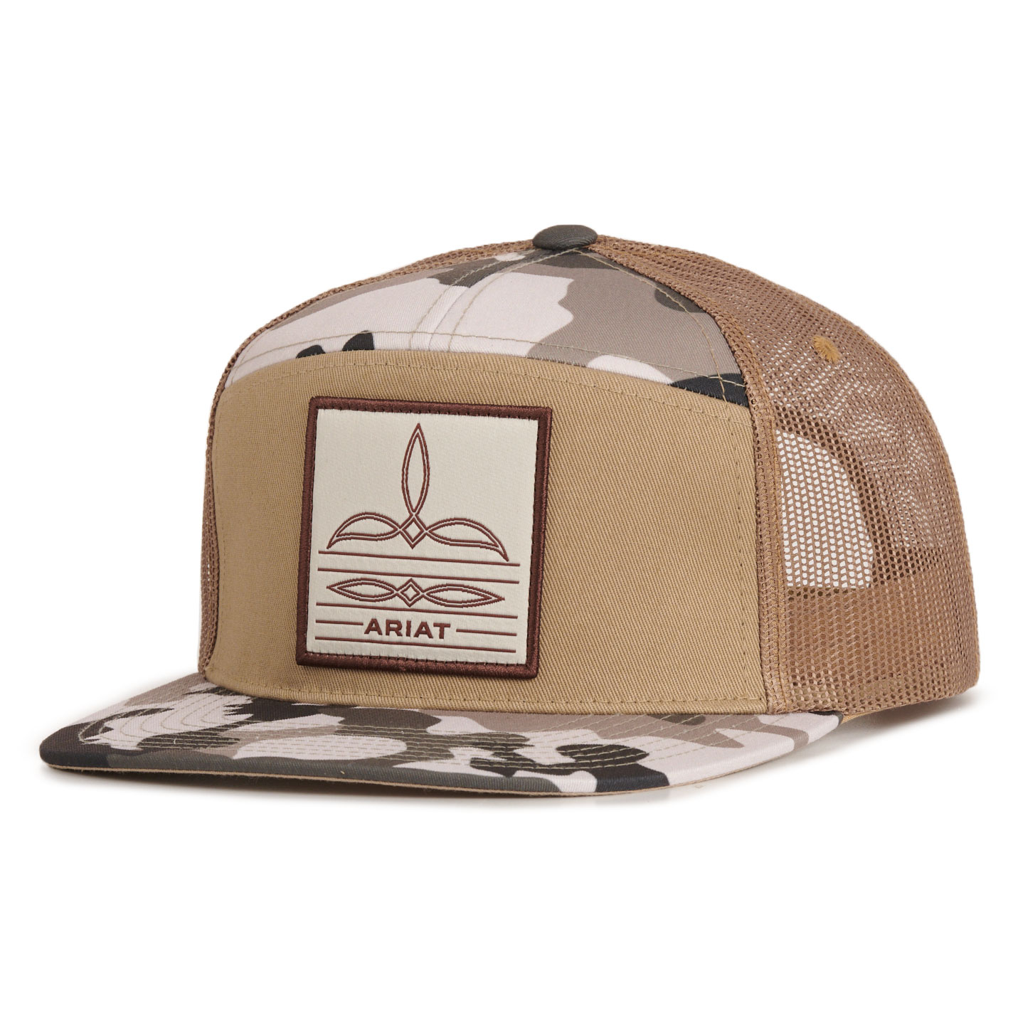 Ariat Men's Khaki & Camo Boot Stitch Logo Patch Cap - Image 1