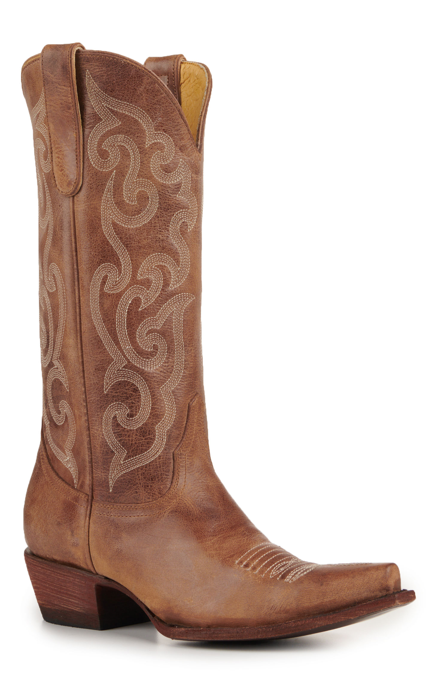 Cavender’s Women’s Antique Leather Taupe with Tonal Embroidery Snip Toe Cowboy Boots  - Image 1