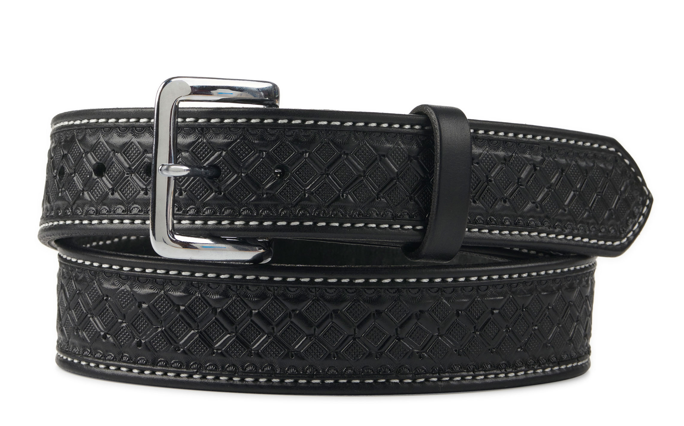 Texas Saddlery Men's Black Waffle Tooled Western Belt - Image 1