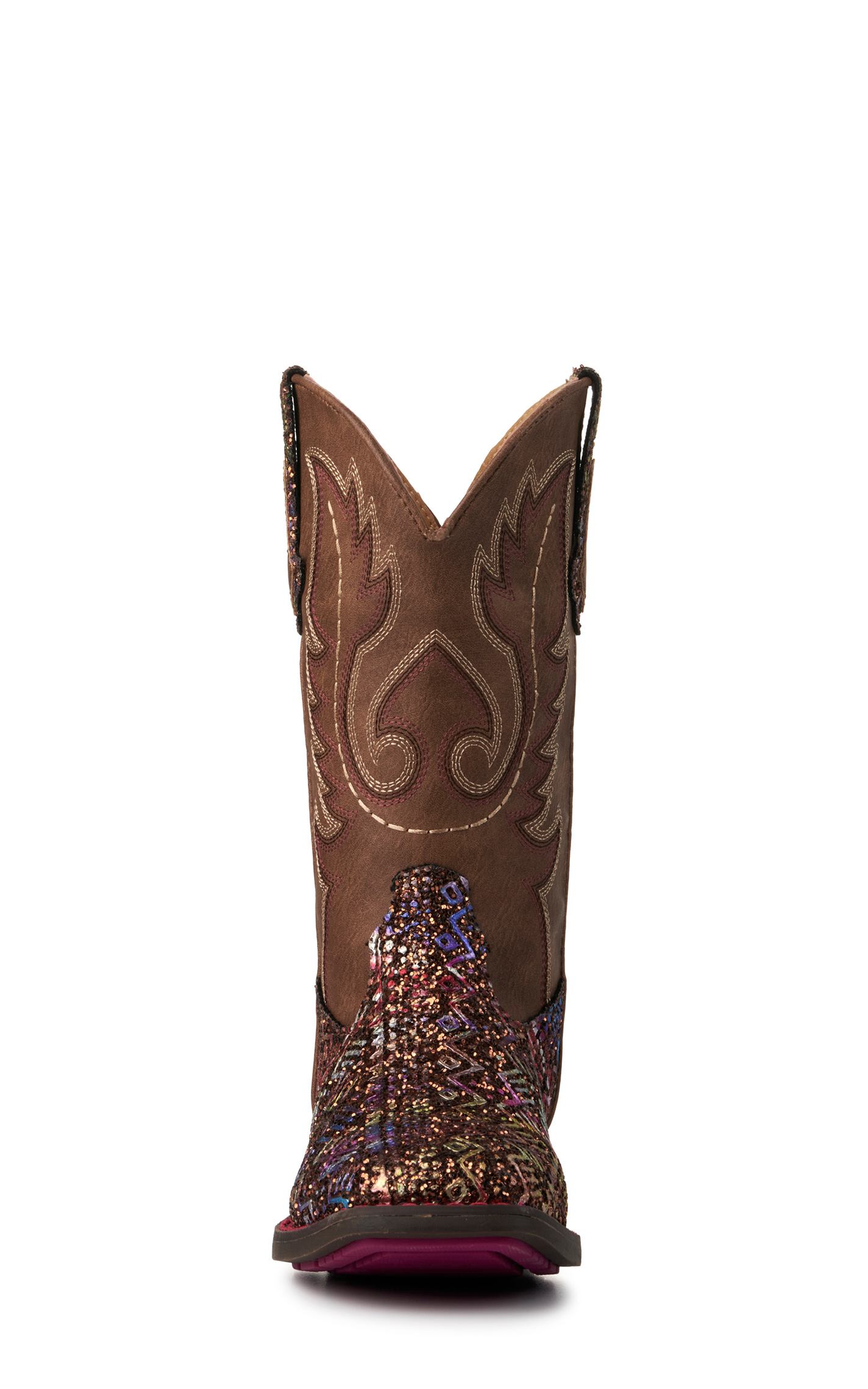 Roper Kids Brown and Multi-Color Glitter Aztec Square Toe Cowboy Boot - Image 1