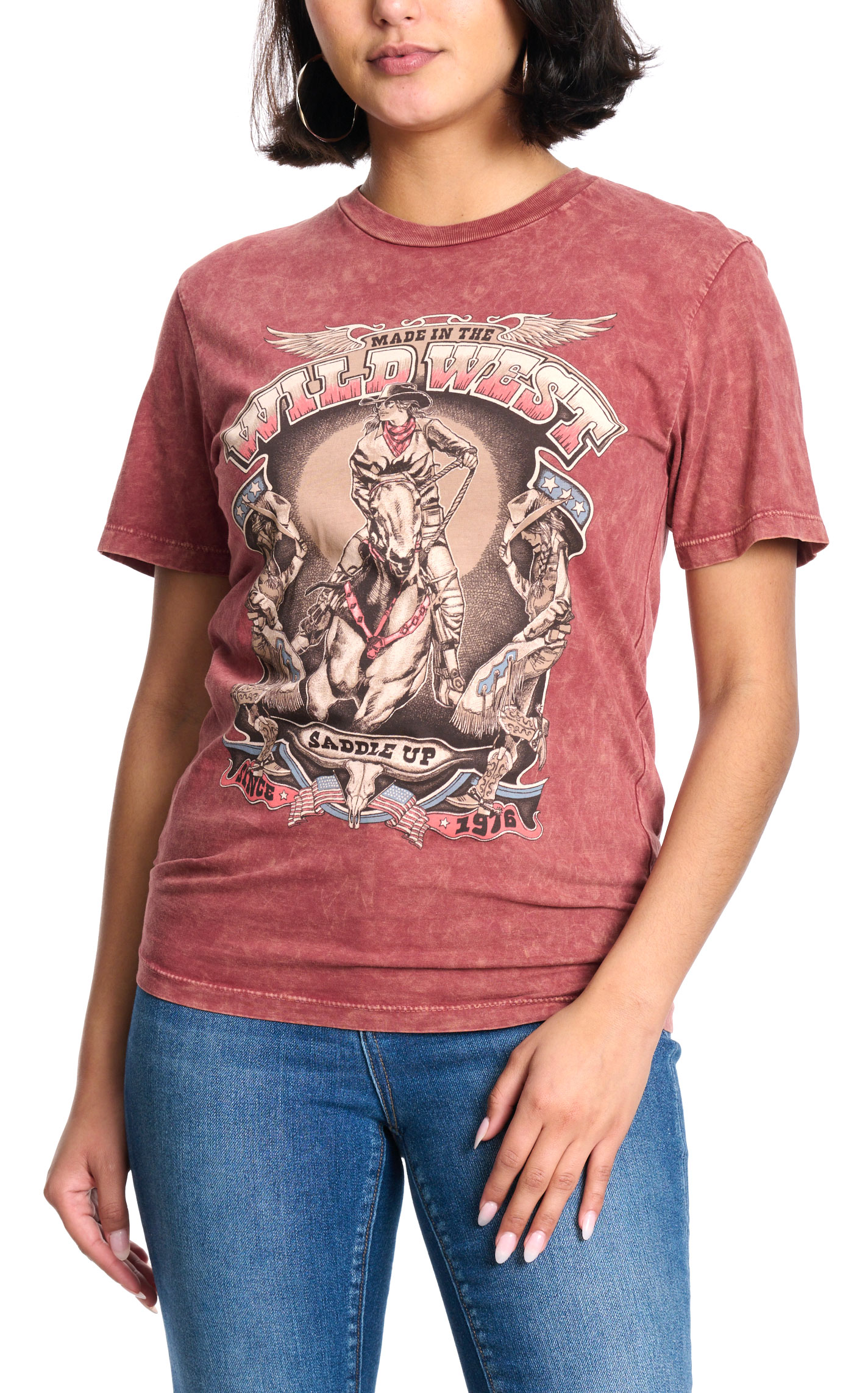 Lotus Fashion Women's Wine Wild West Graphic T-Shirt - Image 1