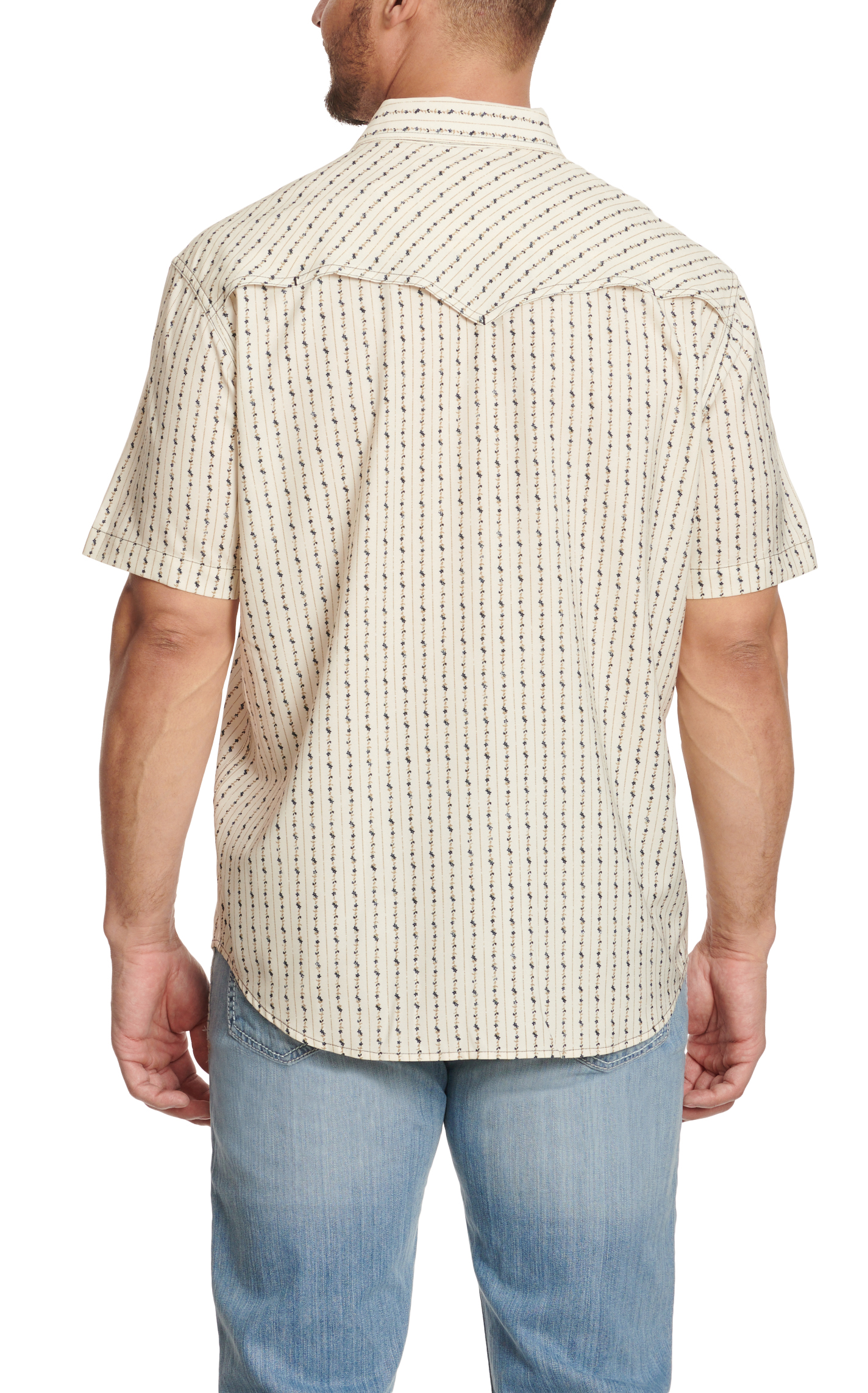 Cinch Men's Cream & Aegean Antique Gold Floral Stripe Print Short Sleeve Western Shirt - Image 1