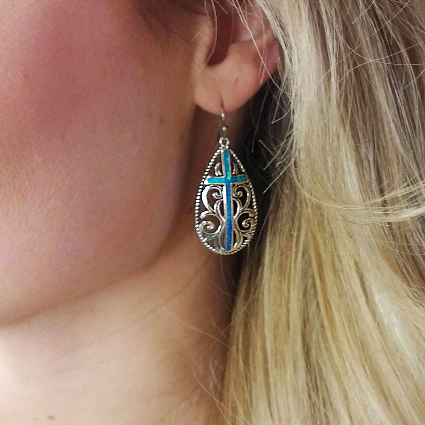 Montana Silversmiths Filigree Water Lights Cross Earrings - Image 1