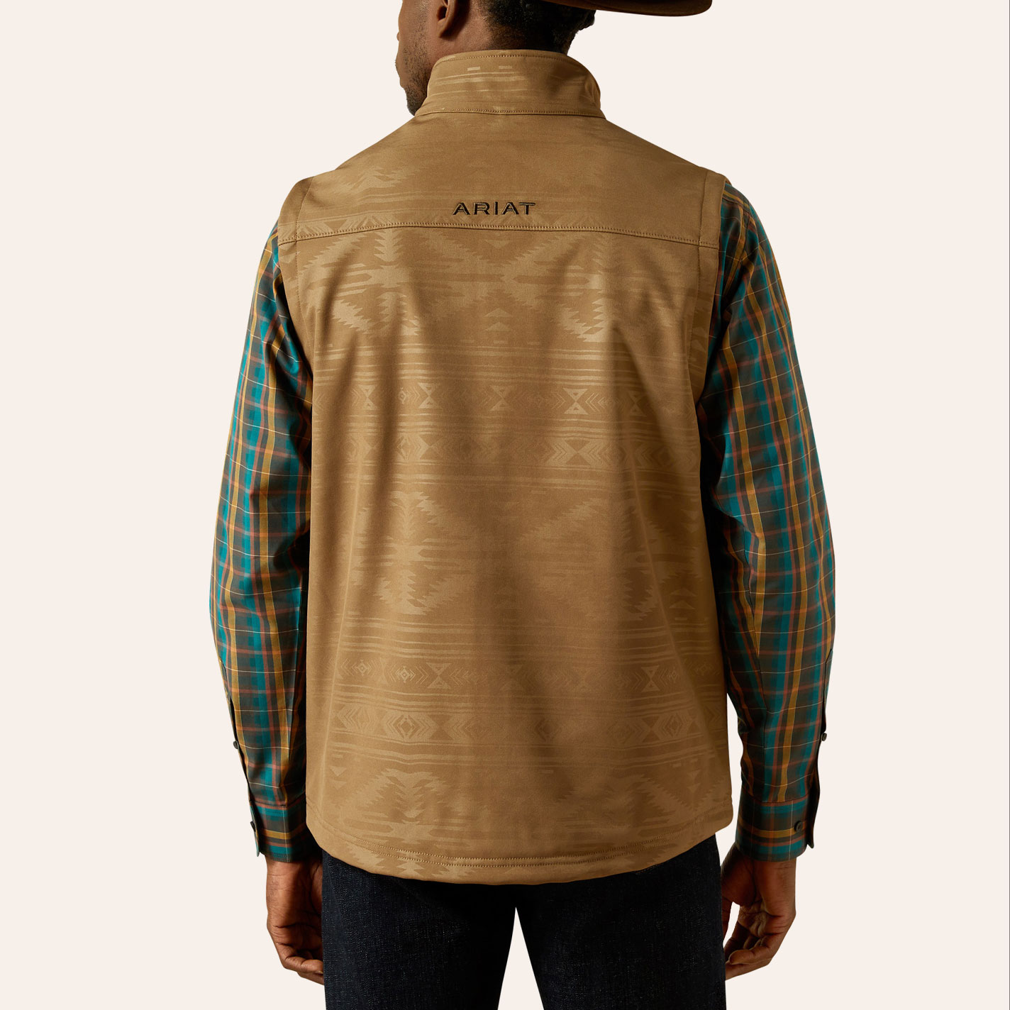 Ariat Men's Vernon Khaki Aztec Print Softshell Vest - Image 1