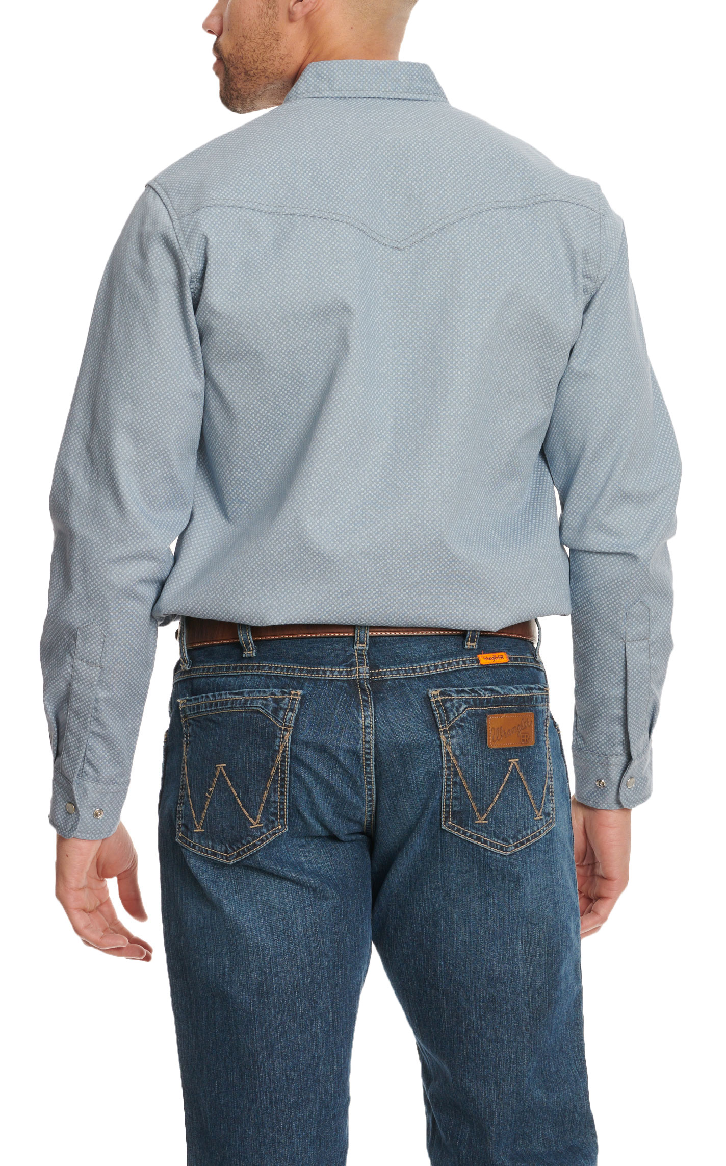 Forge Men's Stone Blue & White Geo Print Long Sleeve FR Work Shirt - Image 1