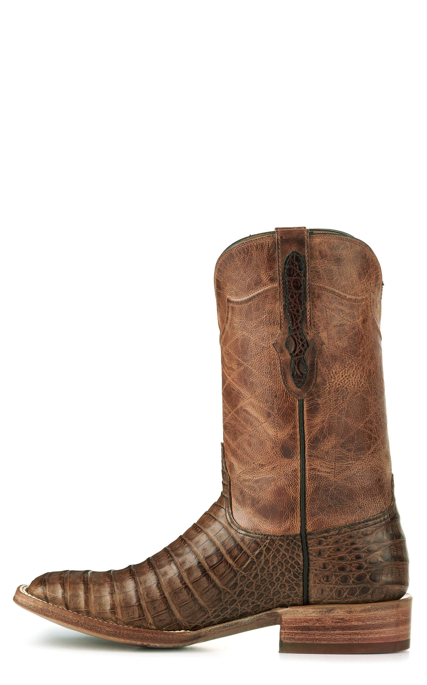 Black Jack Men's Coyote Tan and Burnished Glossy Cigar Caiman Wide Square Toe Exotic Cowboy Boots - Image 1