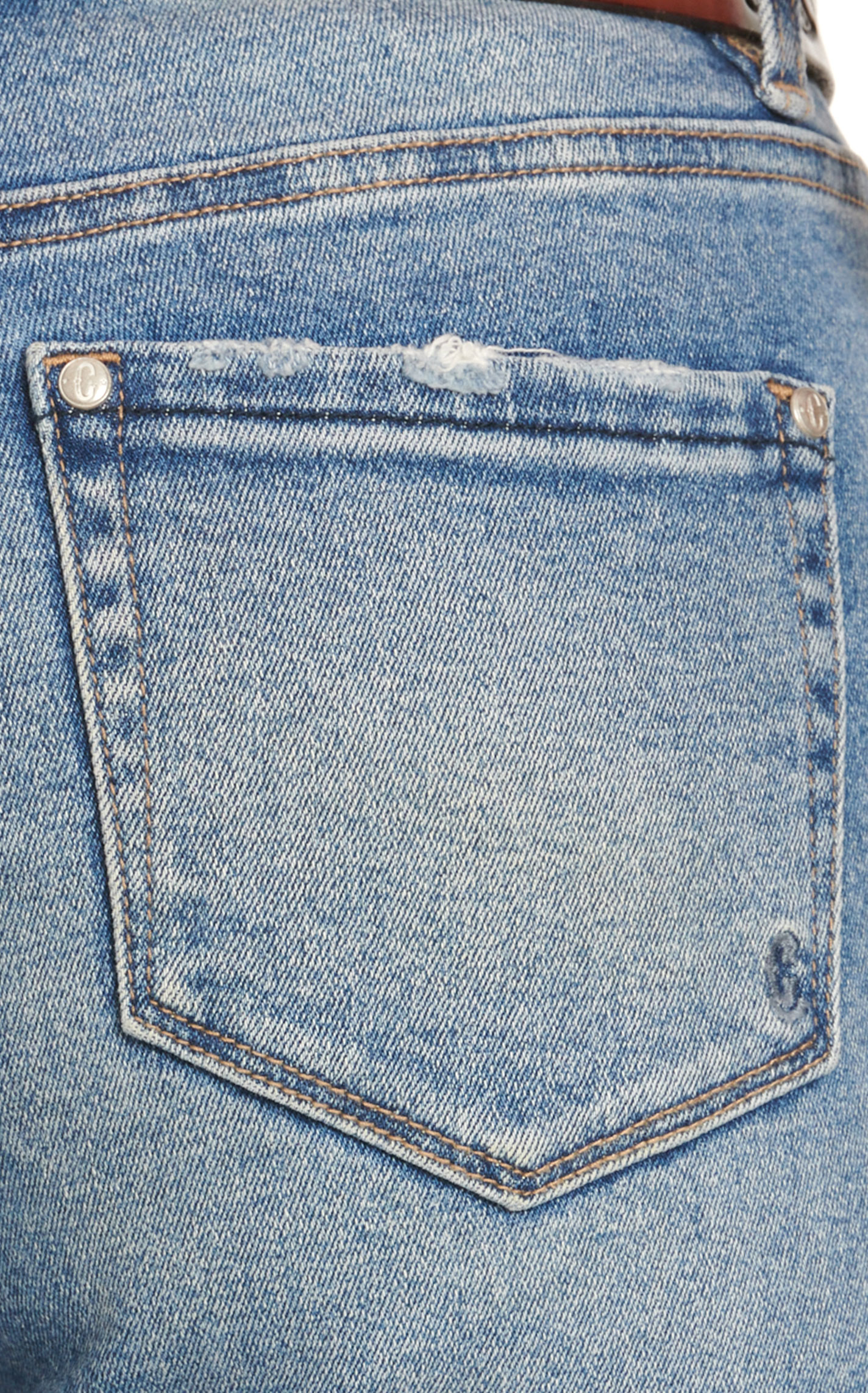 Rockin C Medium Wash Button Fly Distressed Boyfriend Cropped Jeans - Image 1