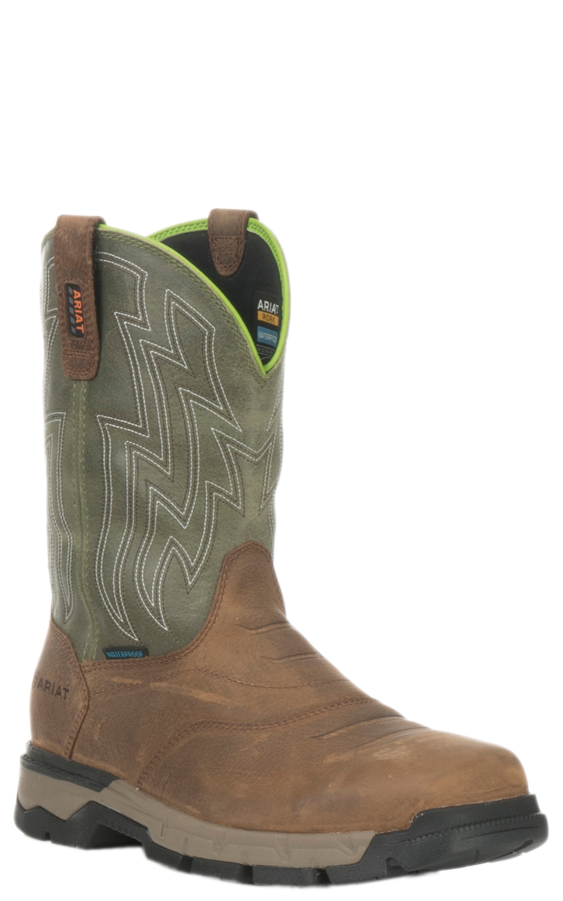 Ariat Men's Rebar Flex Brown and Olive Waterproof Wide Square Composite Toe Work Boot - Image 1
