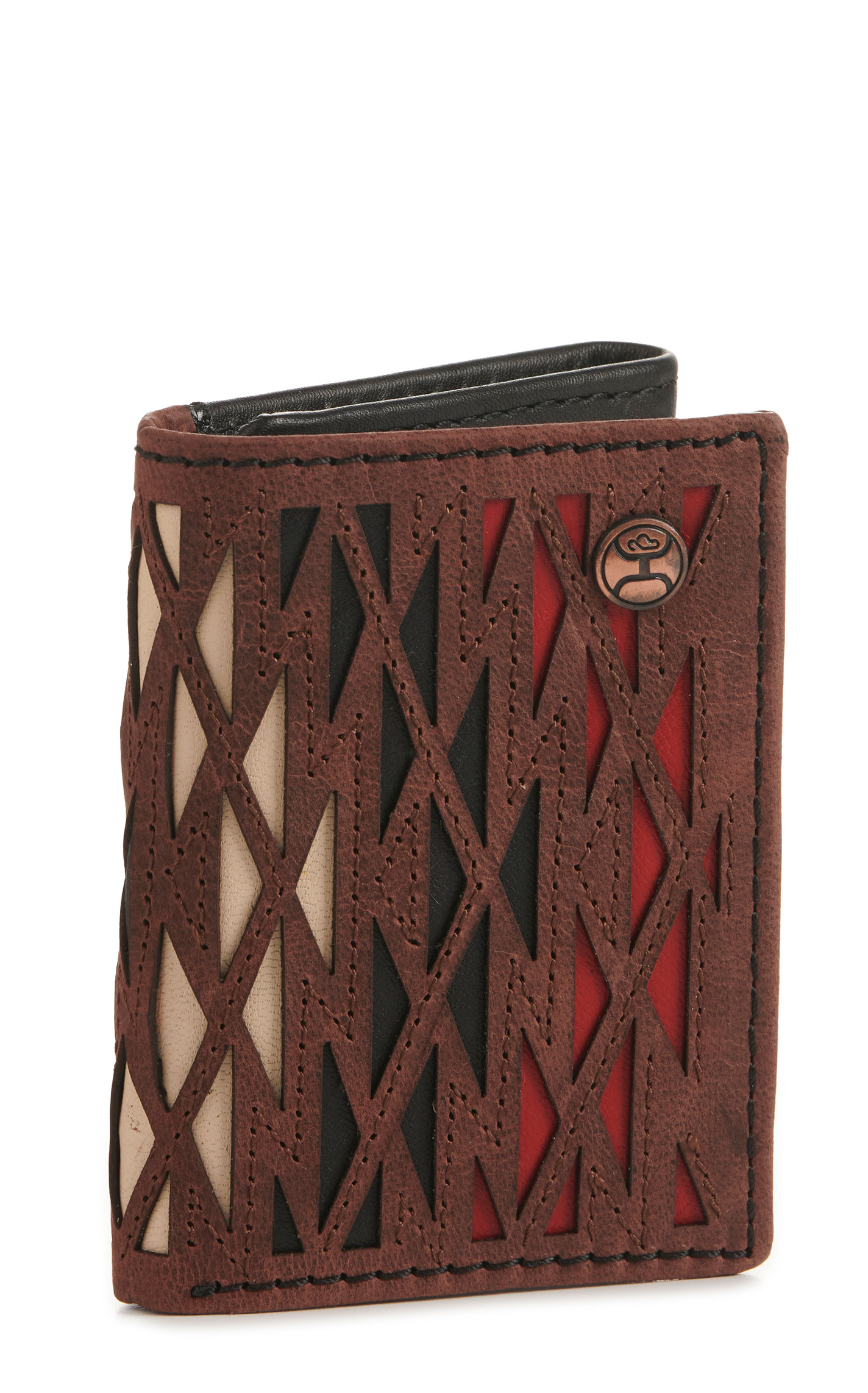 Hooey Men's Brown with Black, Red, and Ivory Aztec Print Tri-Fold Wallet - Image 1