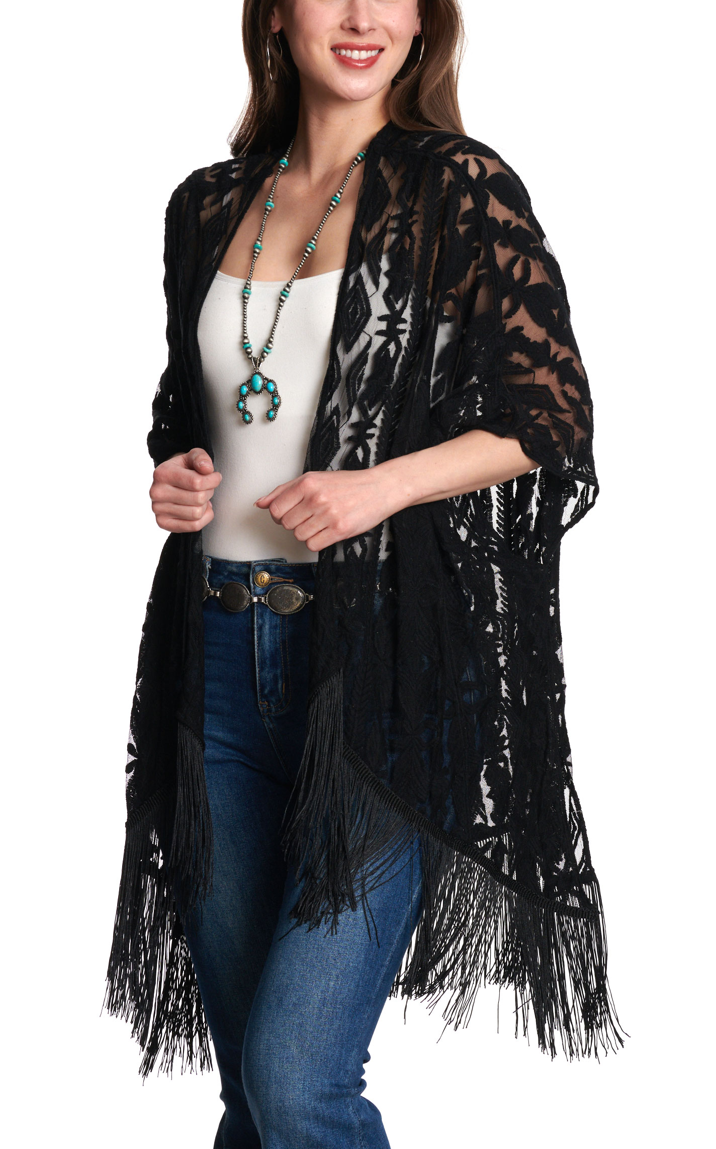 Magnolia Lane Women's Black Aztec Lace Kimono - Image 1