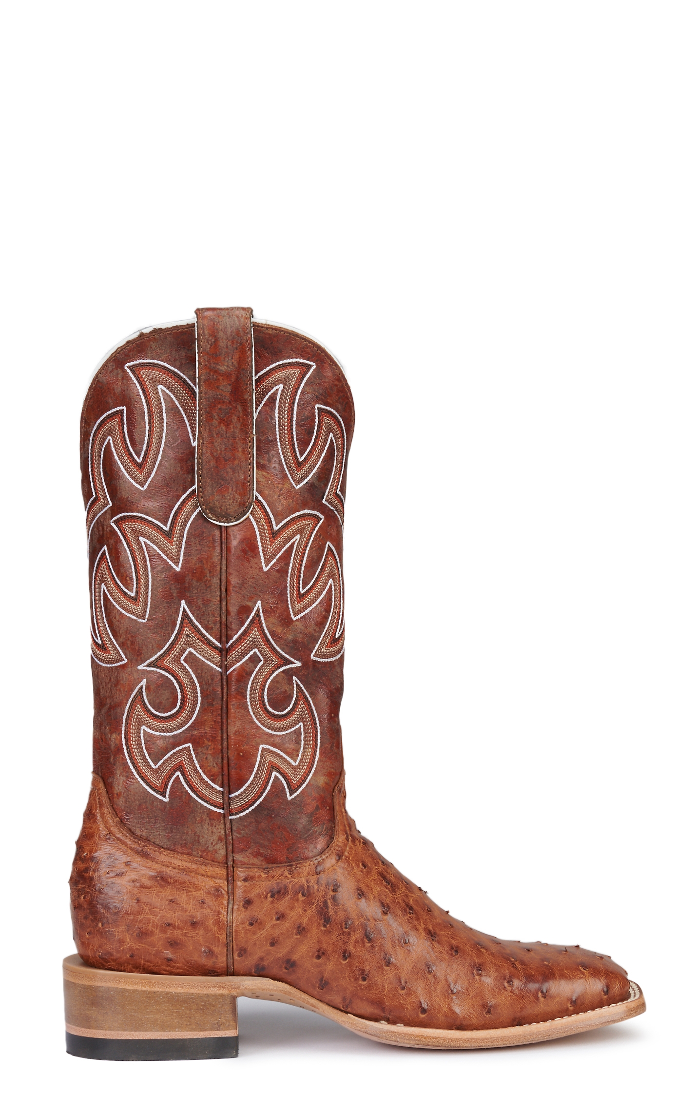 Cavender’s Women’s Honey Goat Leather and Cognac Full Quill Ostrich Exotic Wide Square Toe Cowboy Boots - Image 1