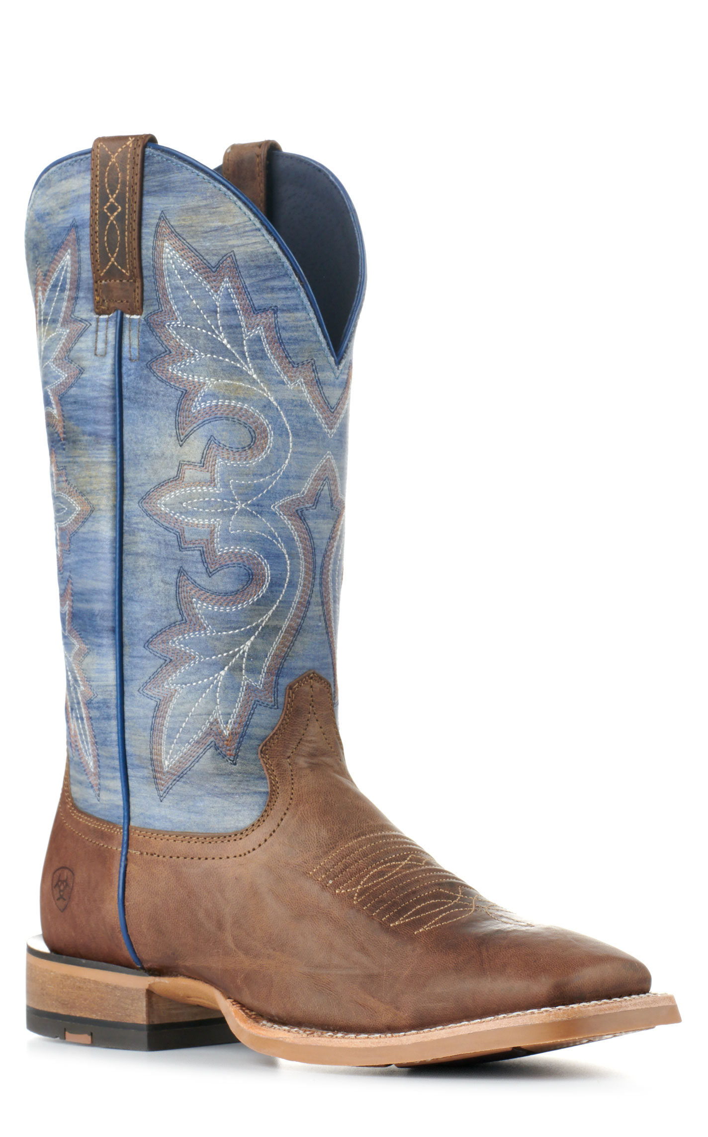 Ariat Men's Standout Brown and Cloud Blue Wide Square Toe Cowboy Boots - Image 1